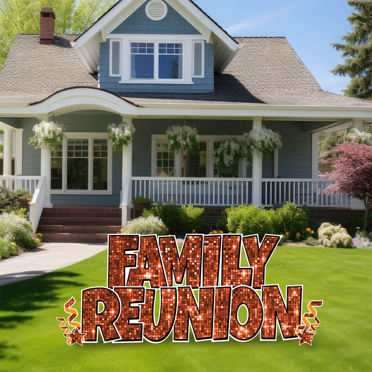 Large 23" Family Reunion Yard Card EZ Quick Sets in Luckiest Guy Font in Sequin Pattern - (Available in Multiple Colors)