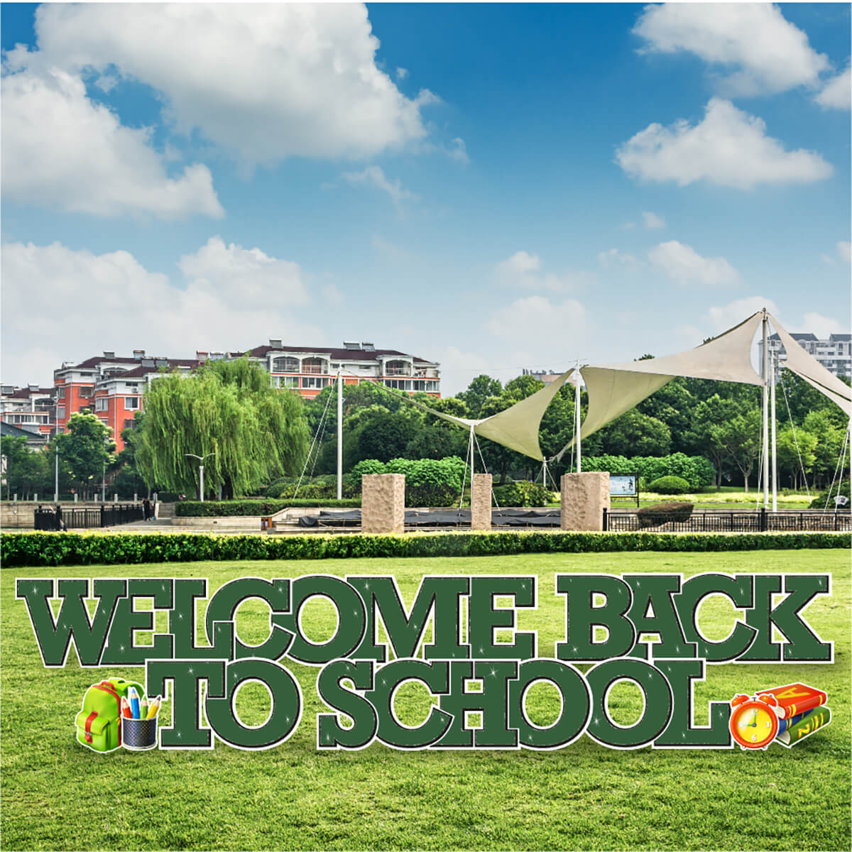 15.5" Welcome Back To School Yard Card EZ Quick Sets in Solid Colors and Yard Card Flair Set - (Available in Multiple Colors)