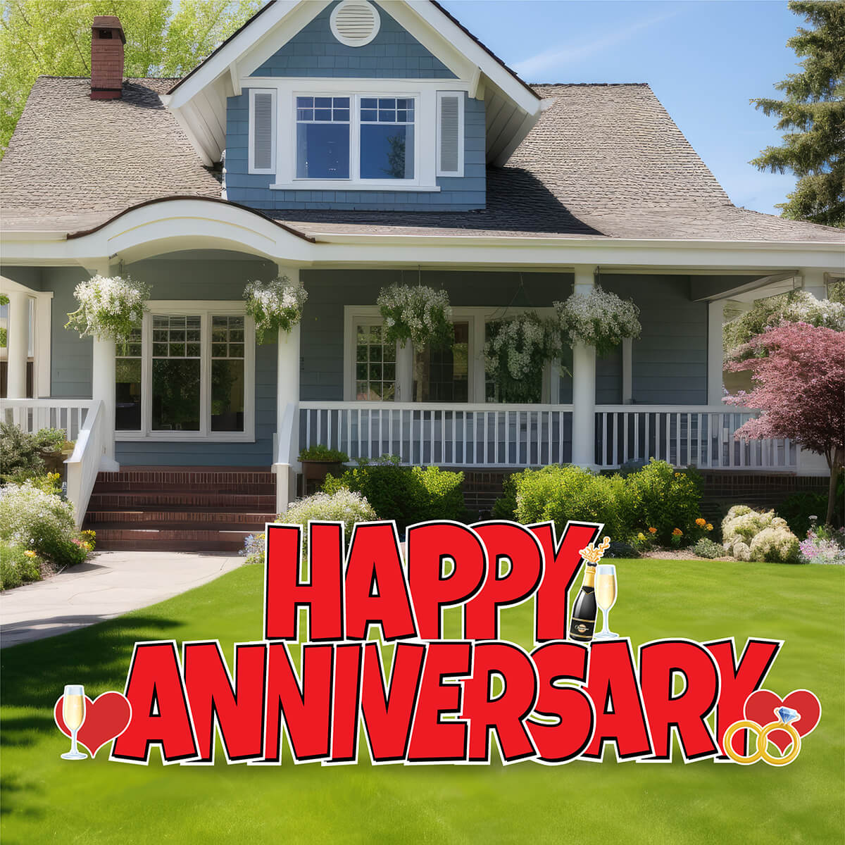 Large 21" Happy Anniversary Yard Card EZ Quick Sets in Luckiest Guy Font in Solid Colors - (Available in Multiple Colors)