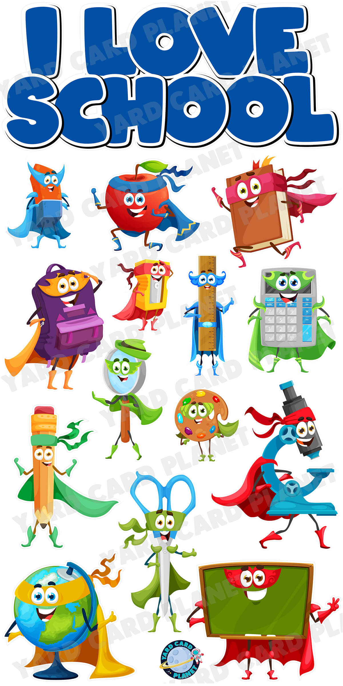 I Love School EZ Quick Sign Superheroes Yard Card Flair Set