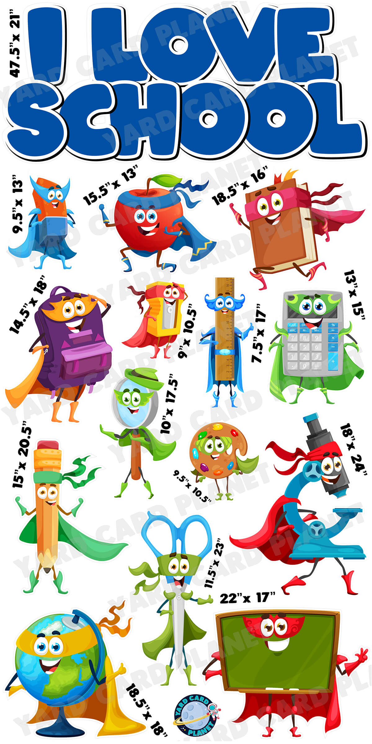 I Love School EZ Quick Sign Superheroes Yard Card Flair Set