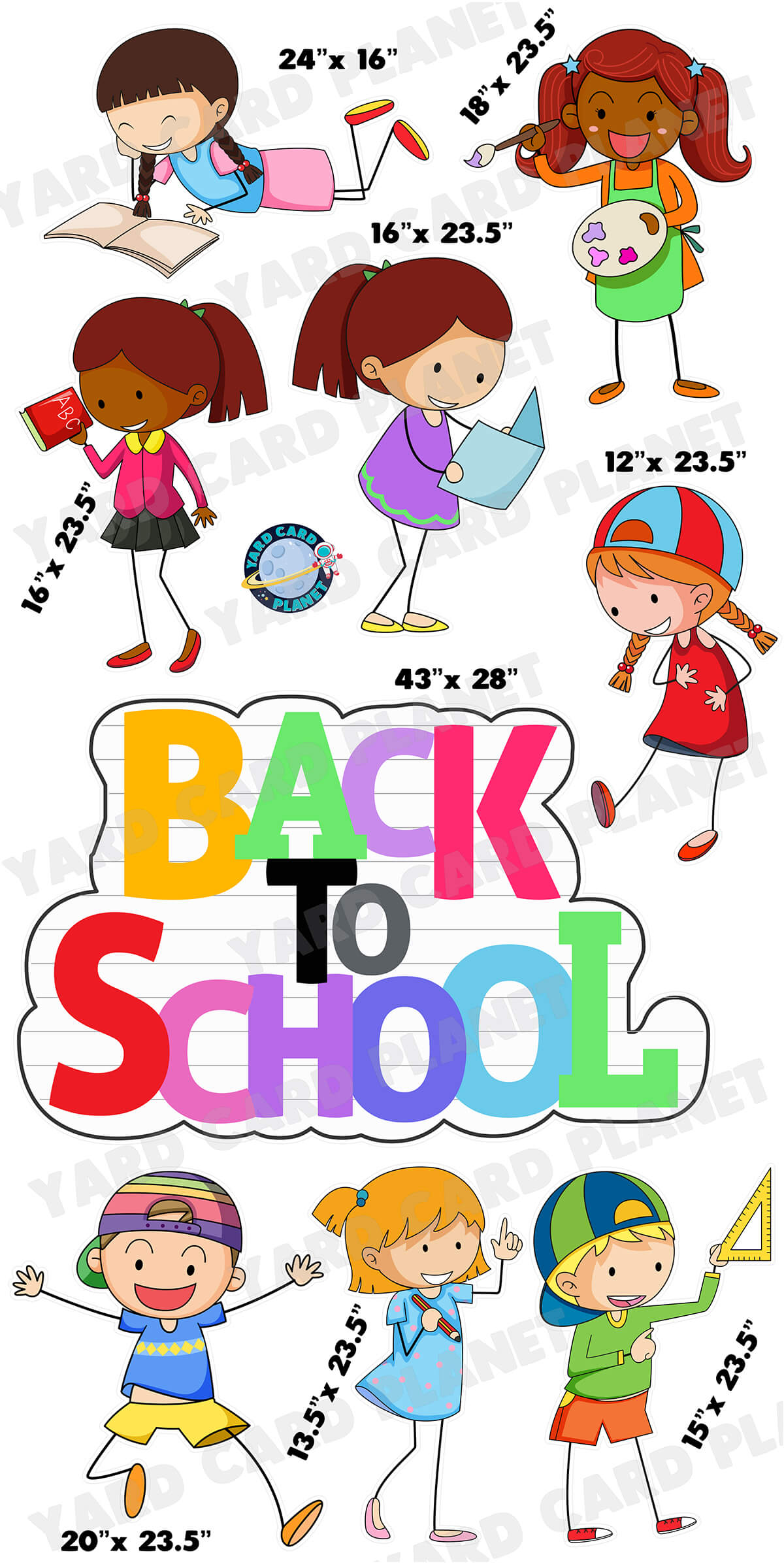 Colorful Back to School Kids EZ Quick Sign Yard Card Flair Set