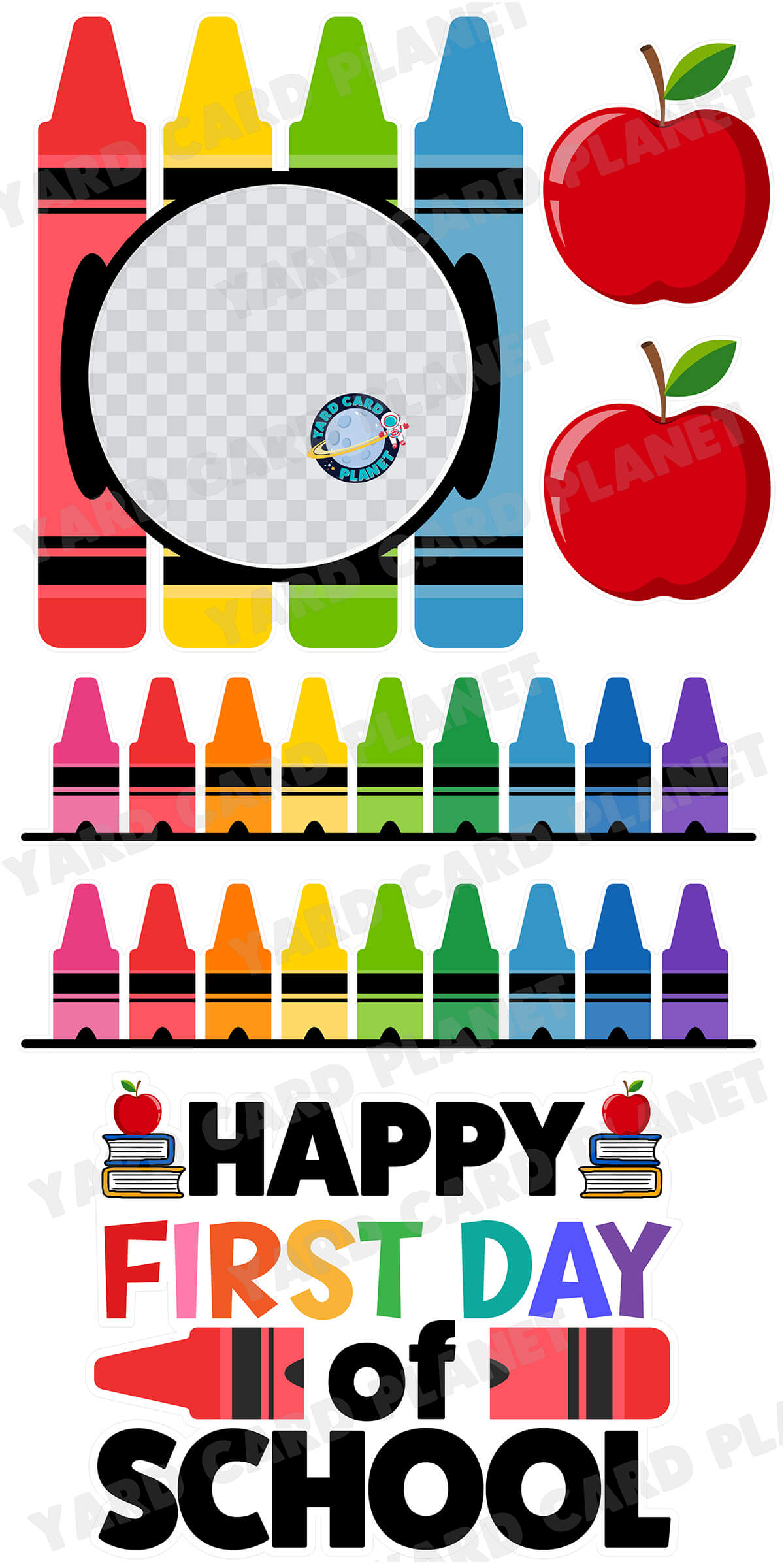 Happy First Day of School Crayon EZ Quick Sign, Frame and Panels Yard Card Flair Set