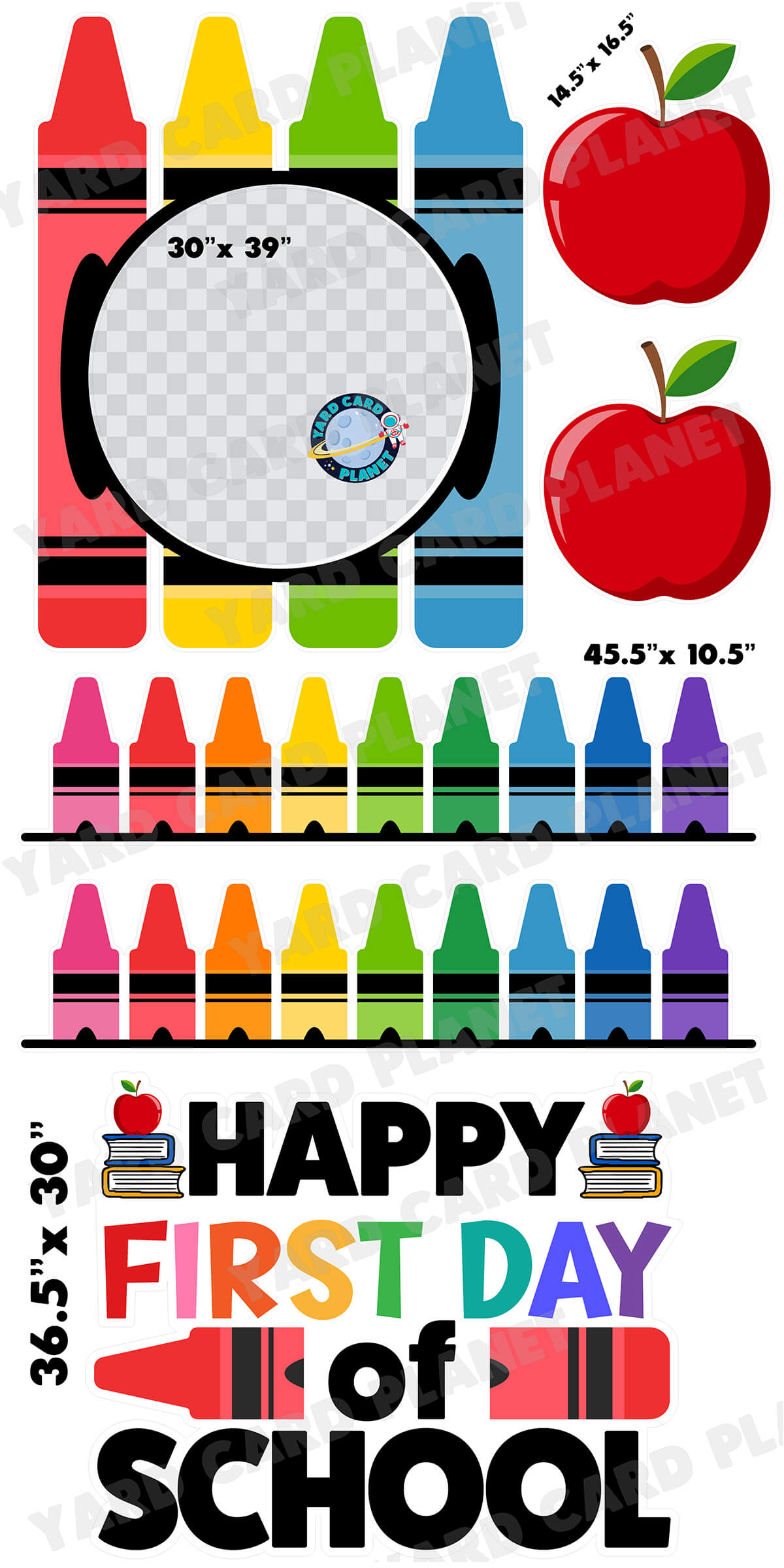 Happy First Day of School Crayon EZ Quick Sign, Frame and Panels Yard Card Flair Set