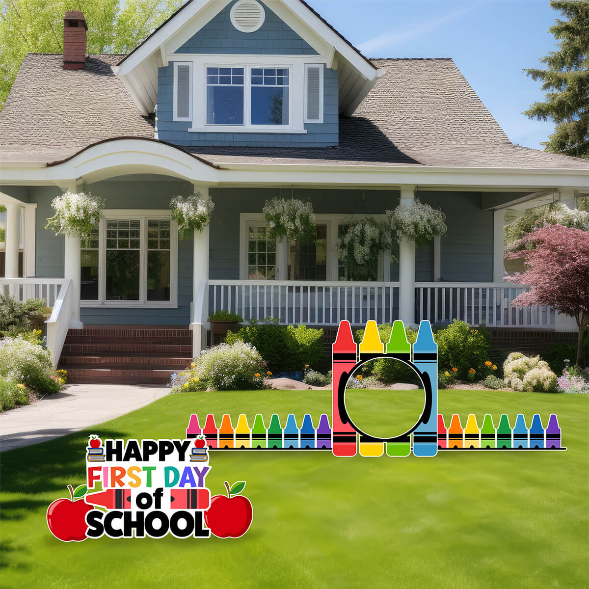 Happy First Day of School Crayon EZ Quick Sign, Frame and Panels Yard Card Flair Set