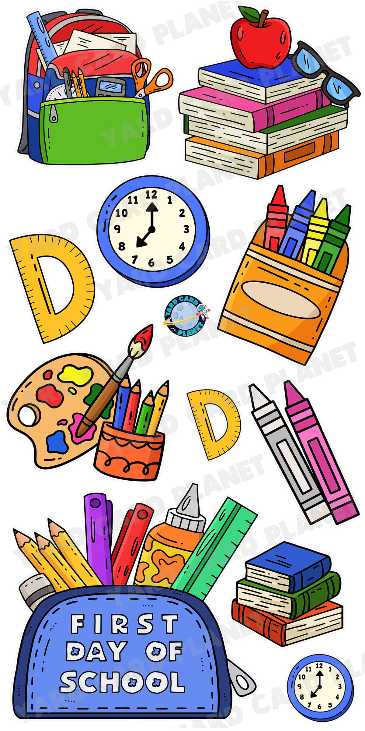 First Day of School EZ Quick Sign and School Supplies Yard Card Flair Set