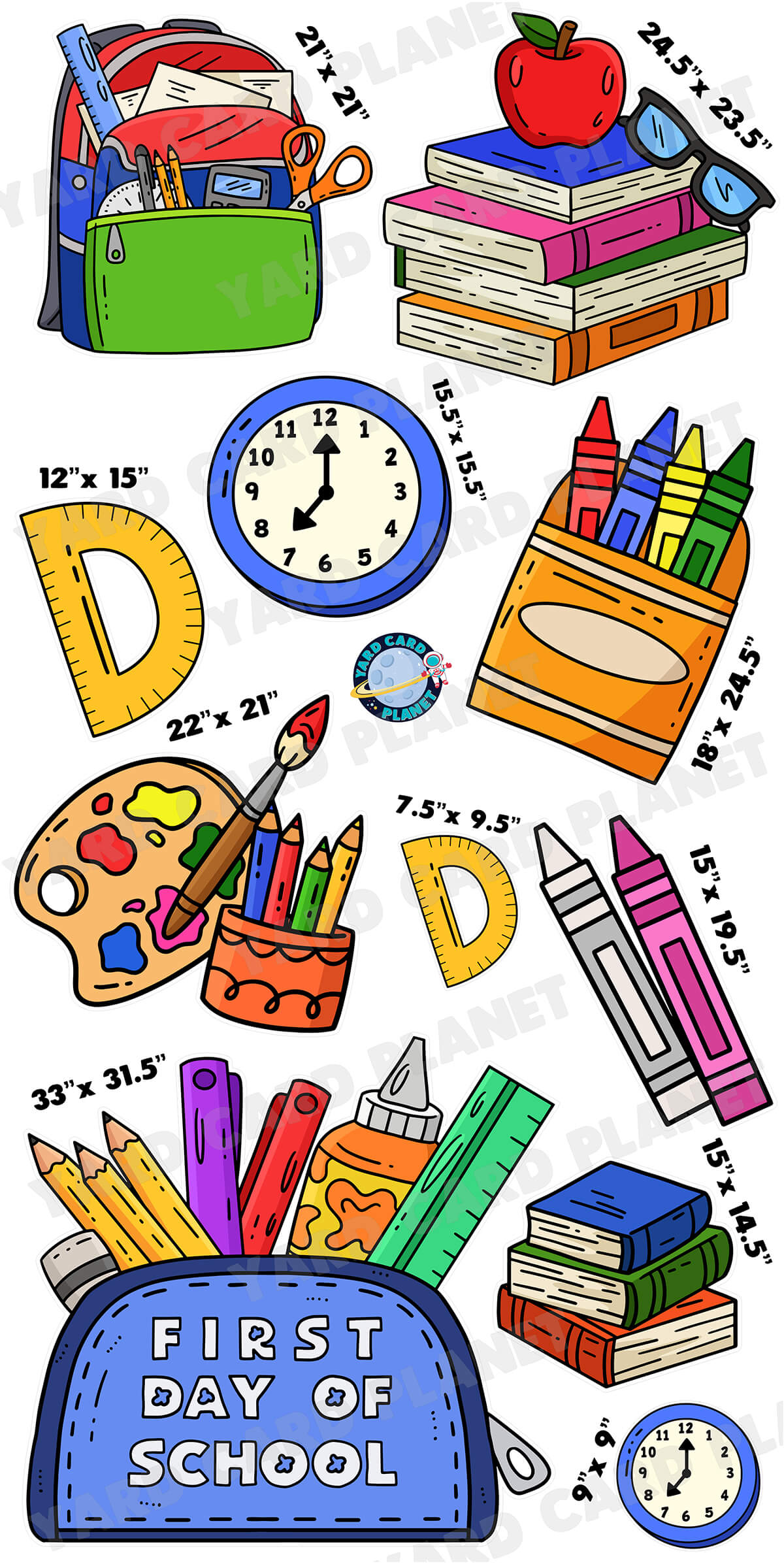 First Day of School EZ Quick Sign and School Supplies Yard Card Flair Set