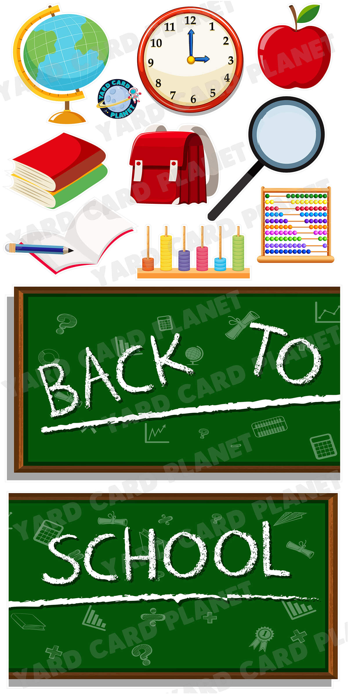 Back To School Chalkboard EZ Quick Signs and School Supplies Yard Card Flair Set