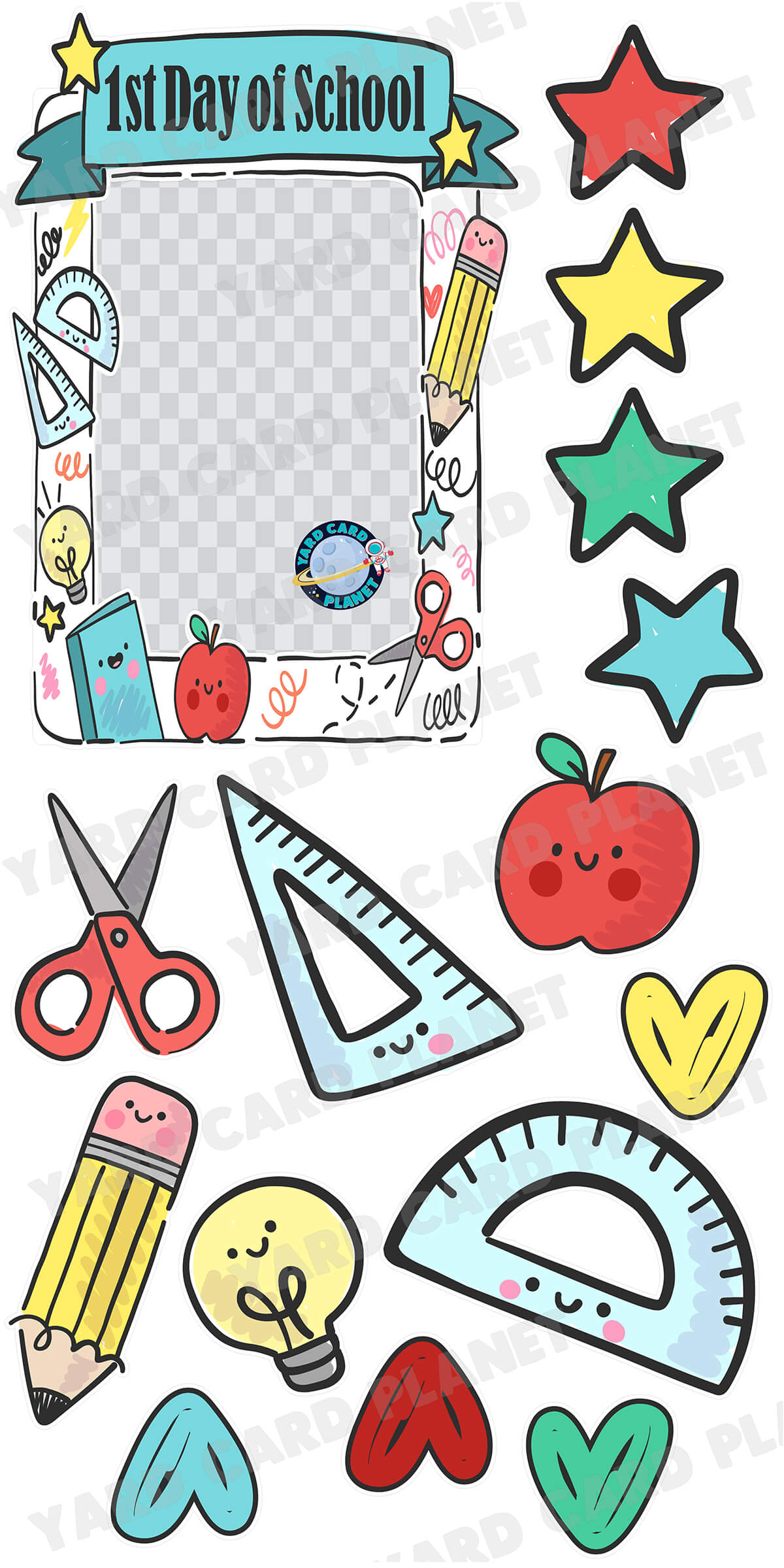 1st Day of School EZ Quick Frame and Happy School Supplies Yard Card Flair Set