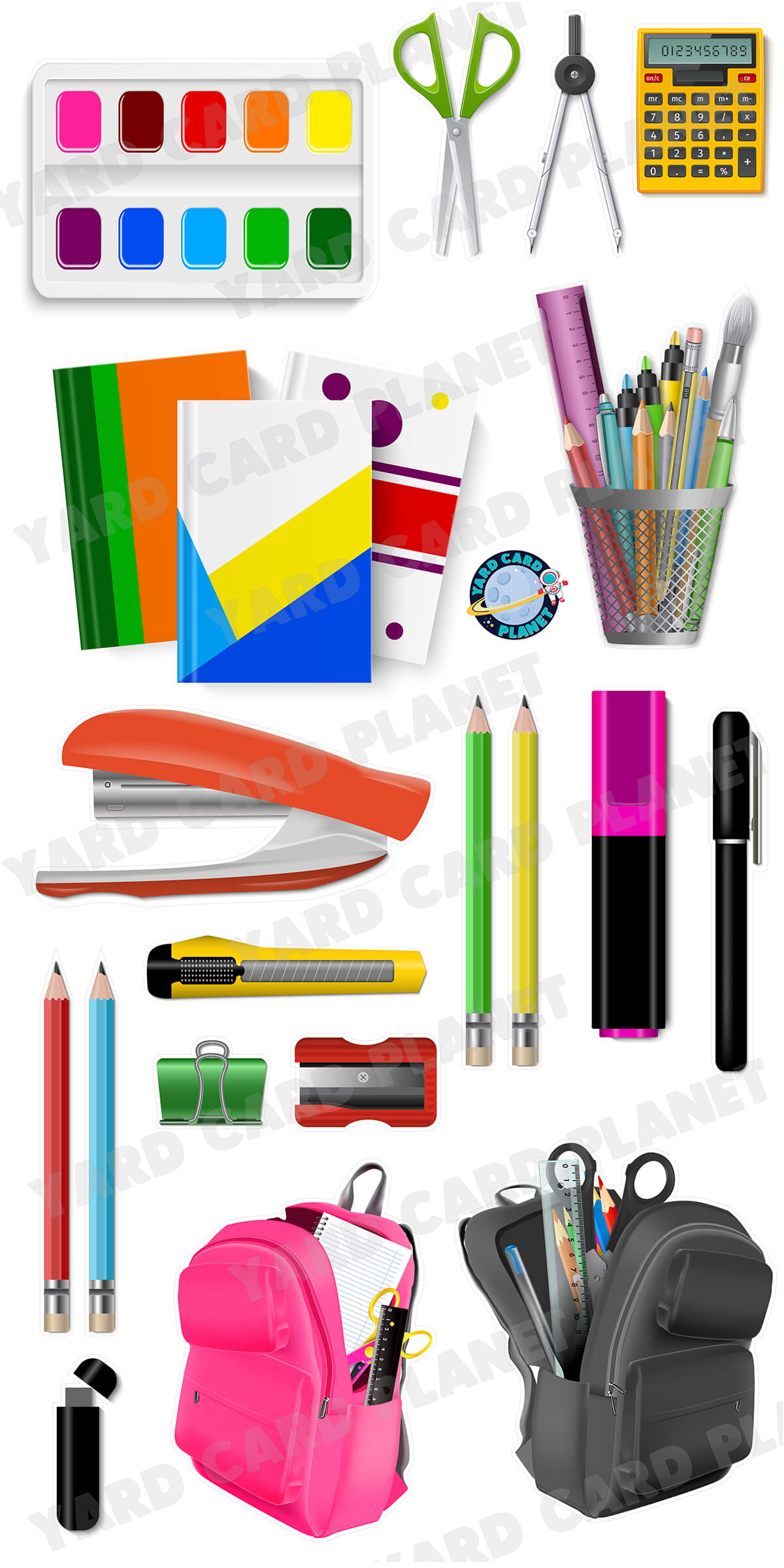 Realistic School Supplies Yard Card Flair Set