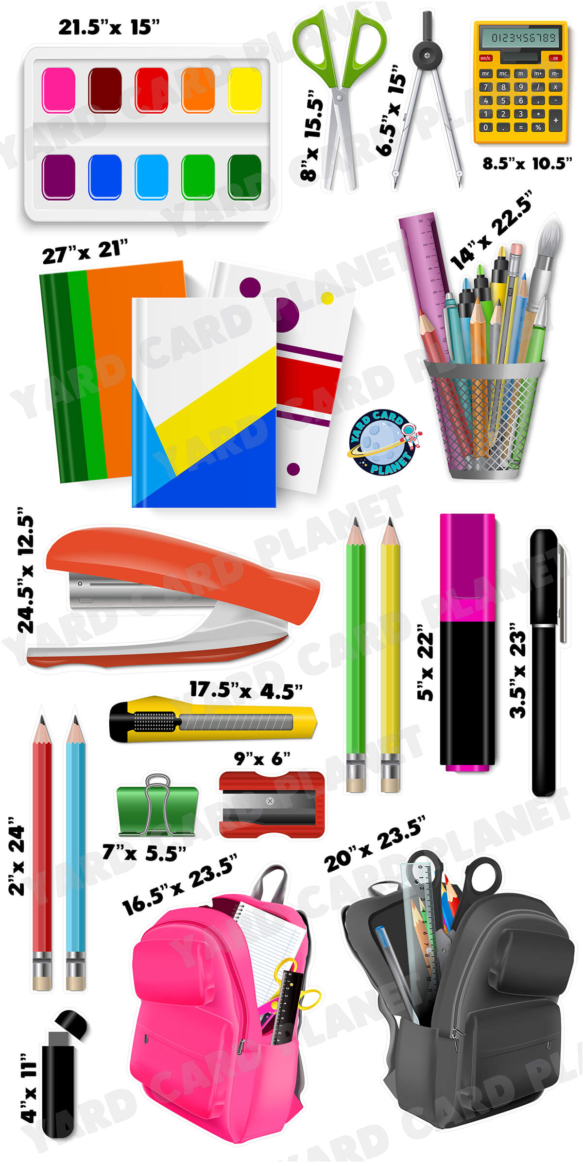 Realistic School Supplies Yard Card Flair Set