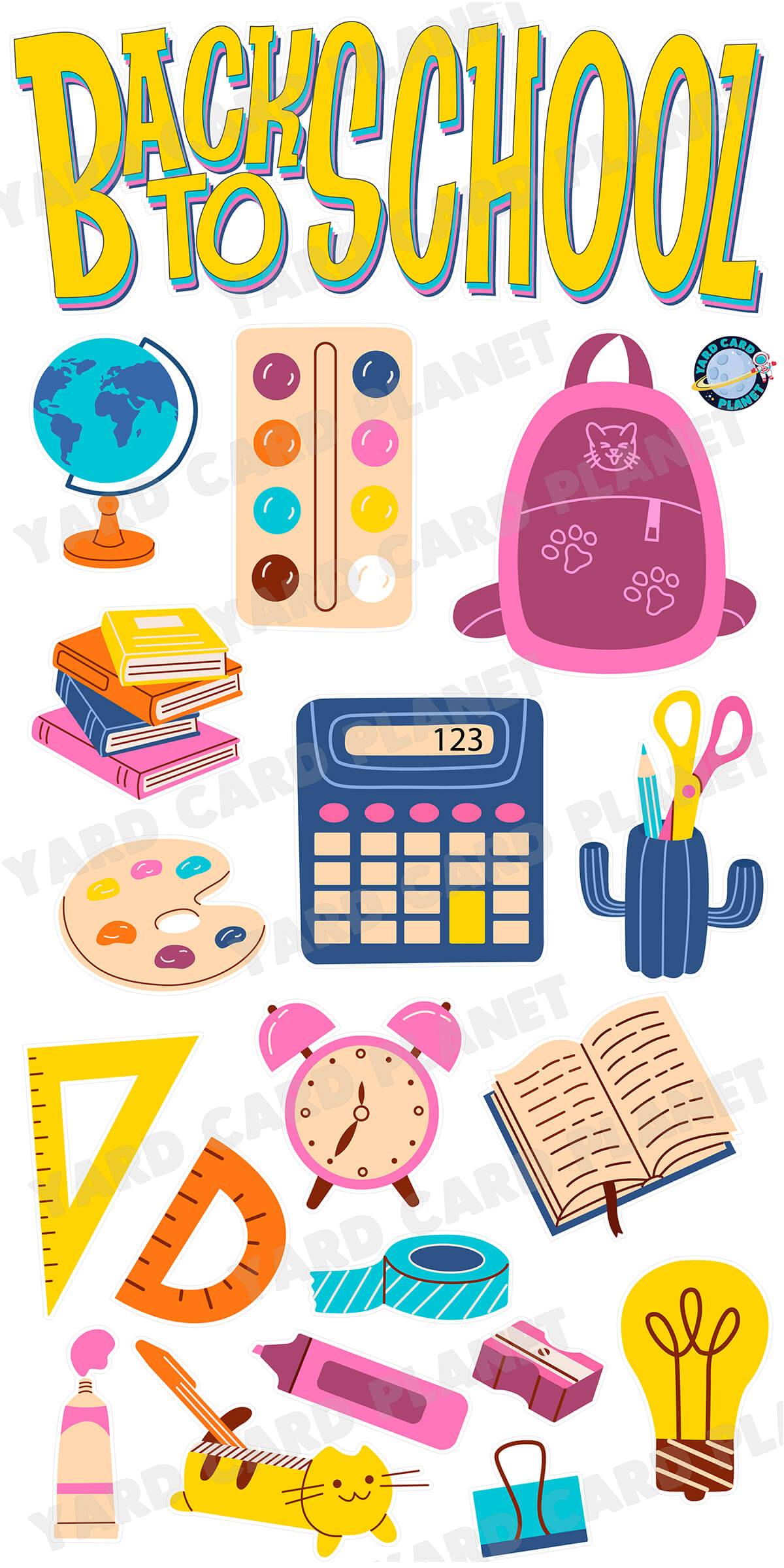 Girly Back To School EZ Quick Sign and School Supplies Yard Card Flair Set