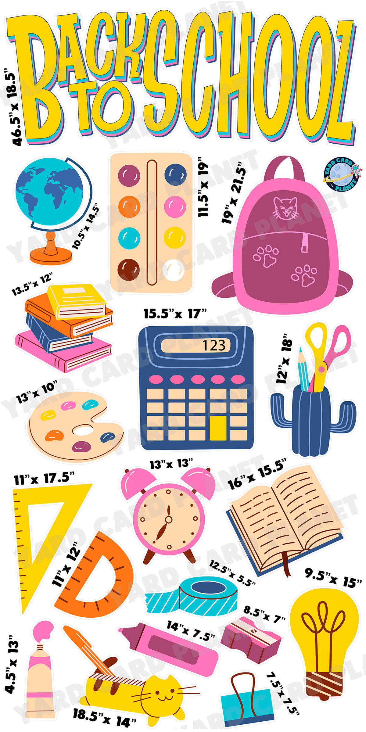 Girly Back To School EZ Quick Sign and School Supplies Yard Card Flair Set