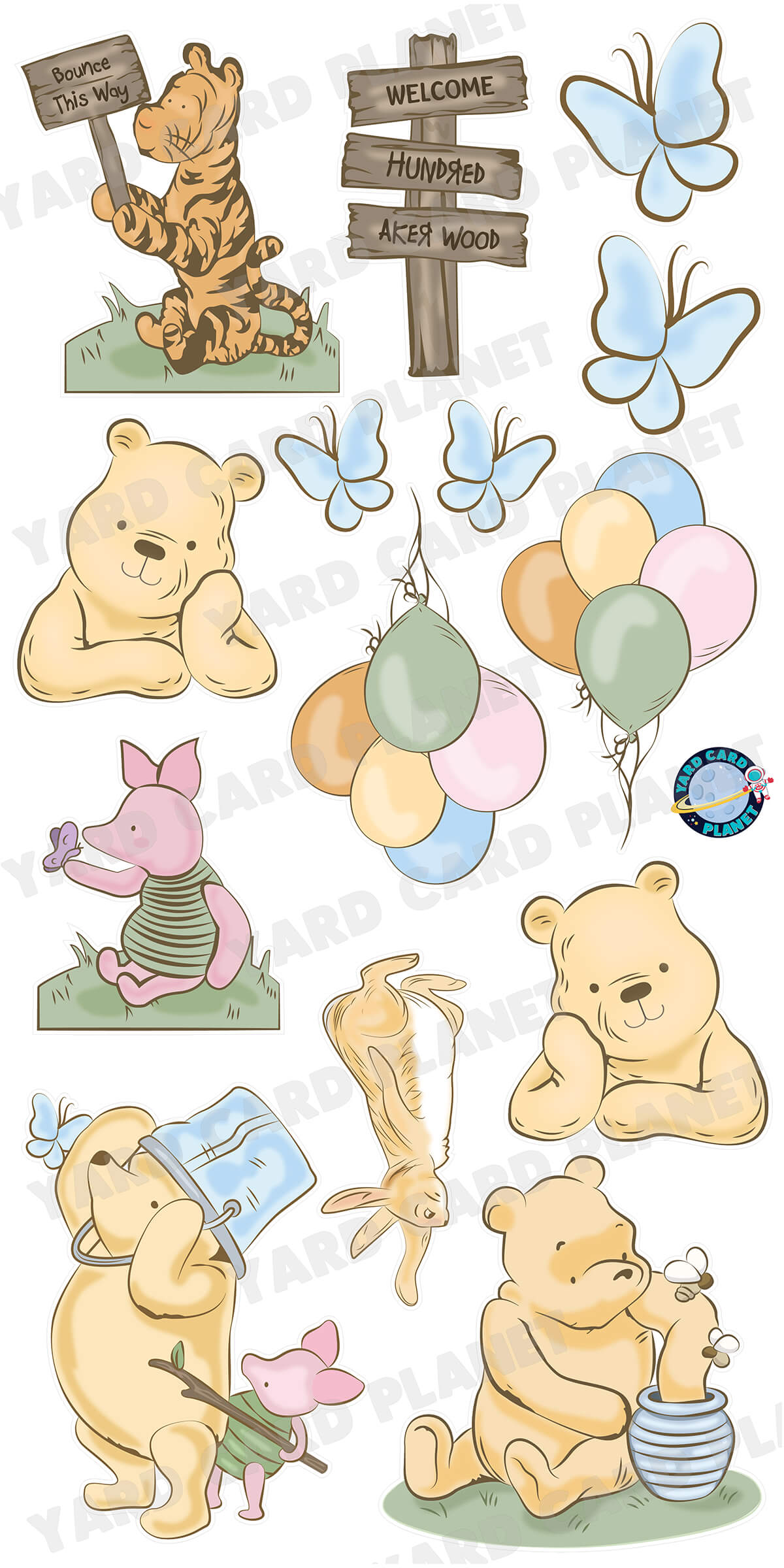 Classic Winnie The Pooh Inspired Yard Card Flair Set