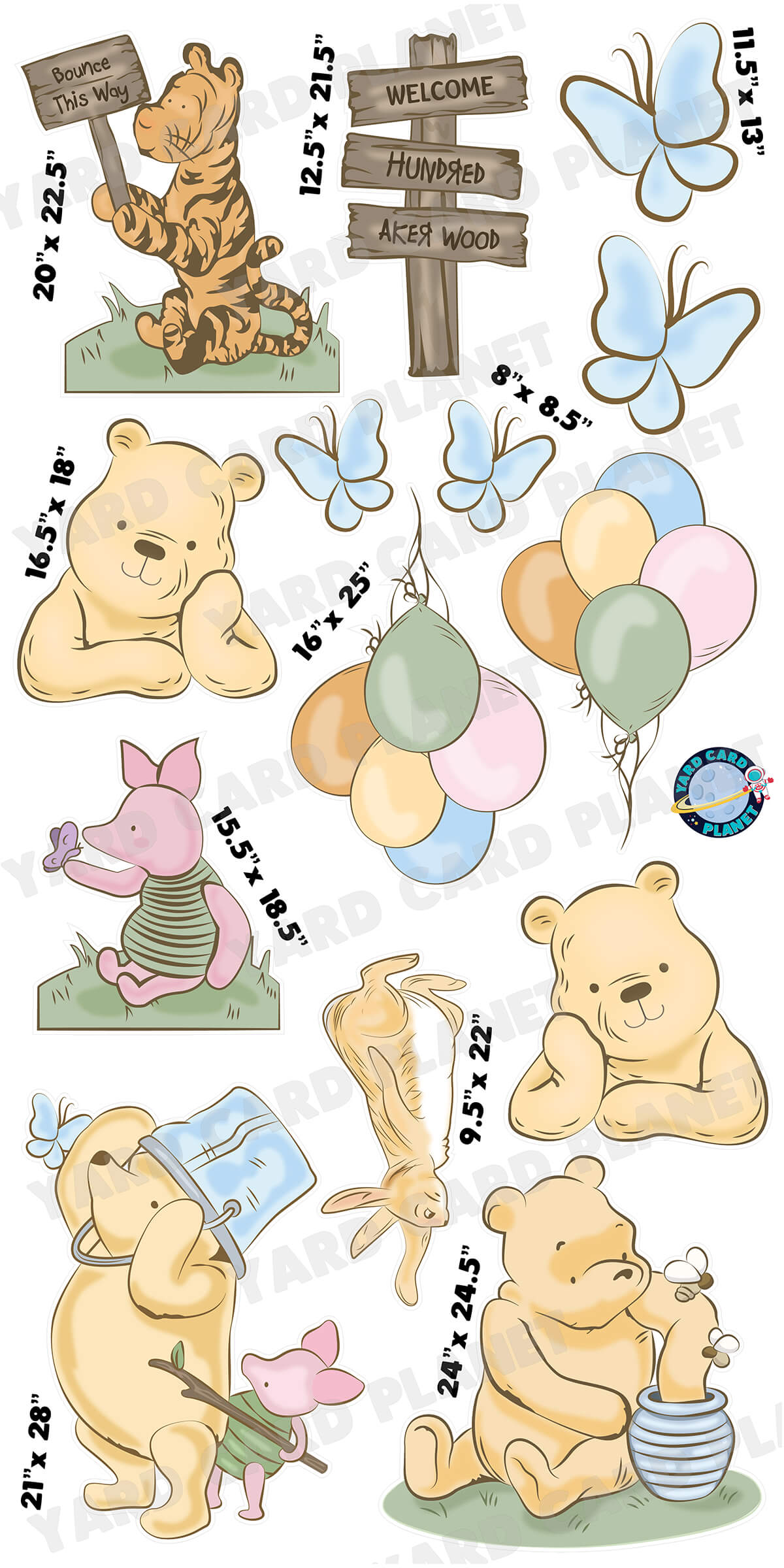 Classic Winnie The Pooh Inspired Yard Card Flair Set