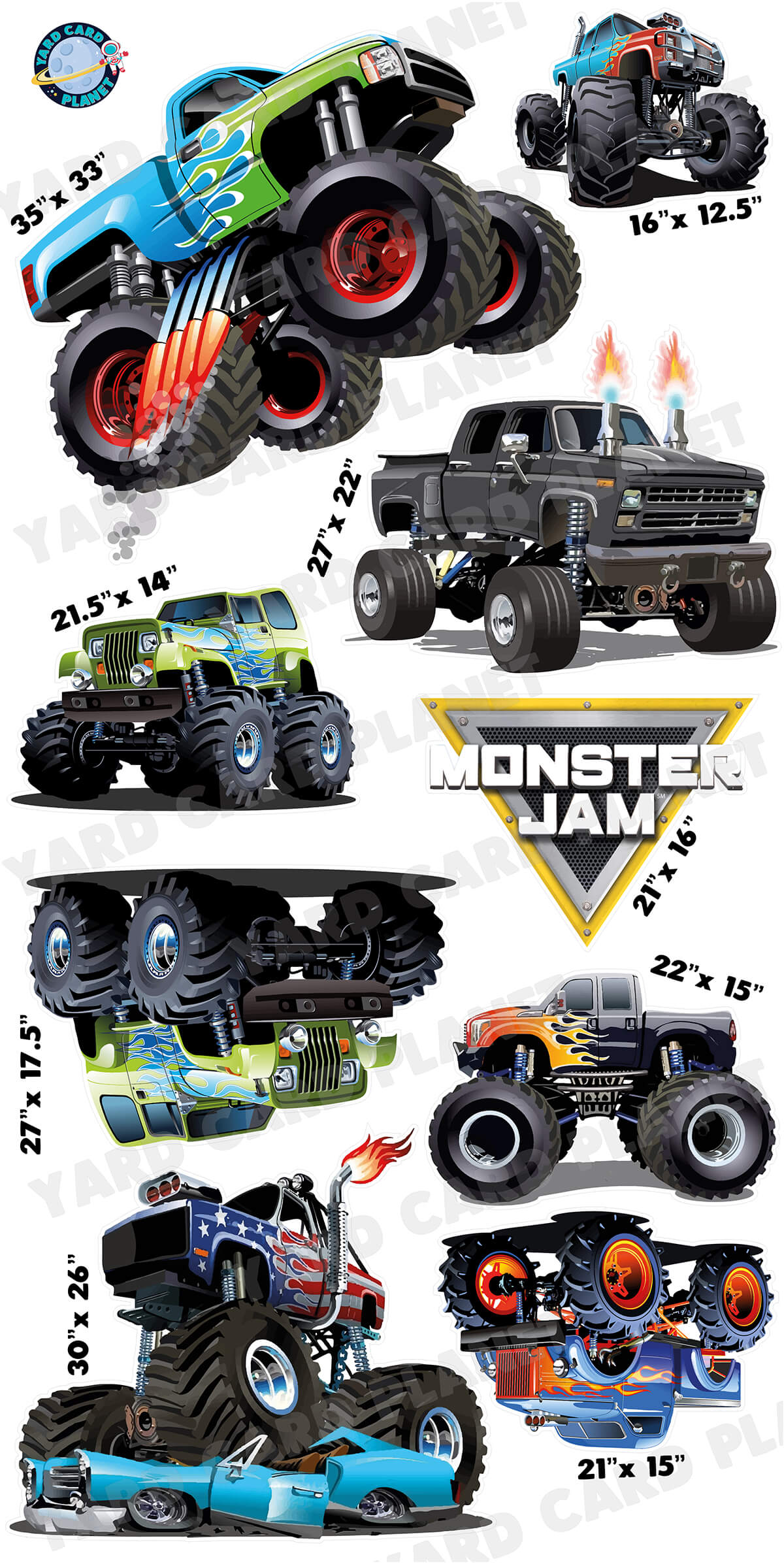 Monster Truck Monster Jam Inspired Yard Card Flair Set