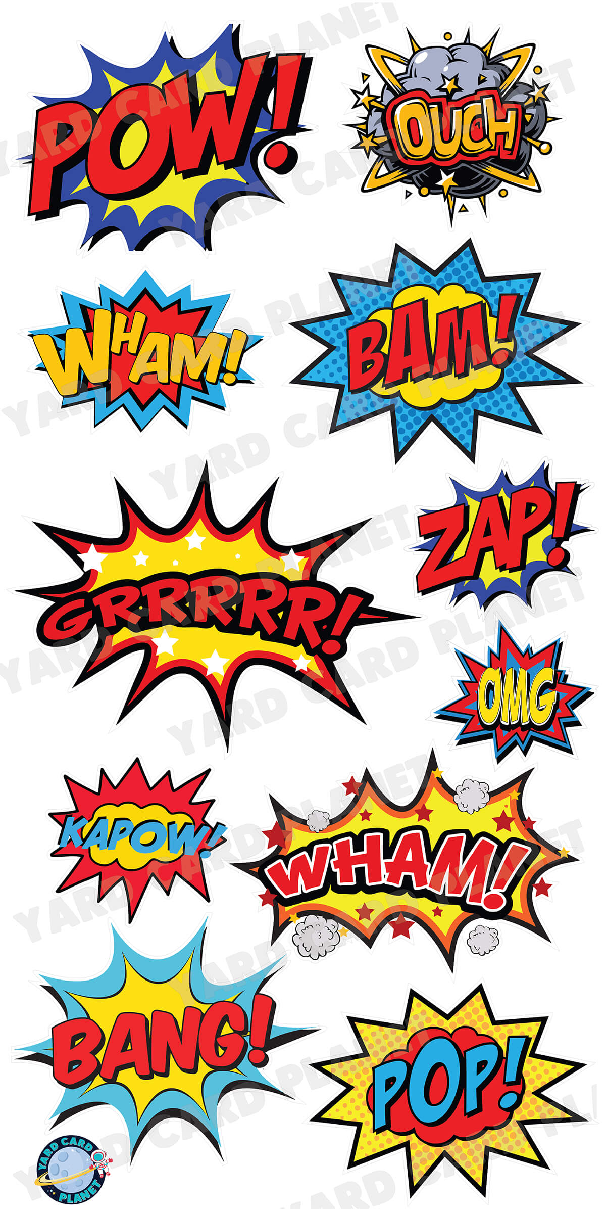 Superhero Action Bubble Signs Yard Card Flair Set