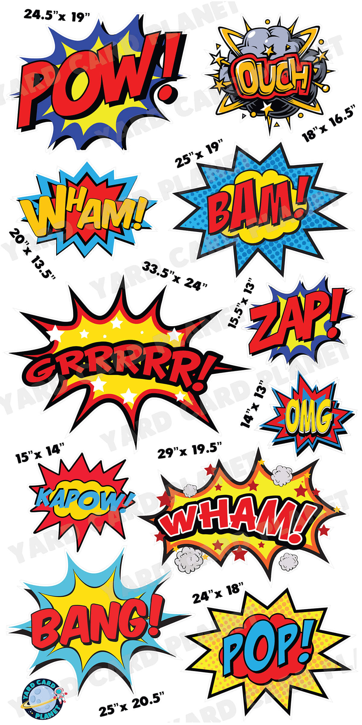 Superhero Action Bubble Signs Yard Card Flair Set