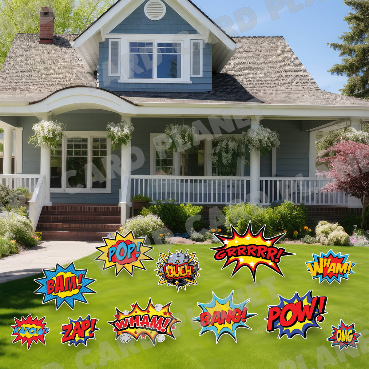 Superhero Action Bubble Signs Yard Card Flair Set