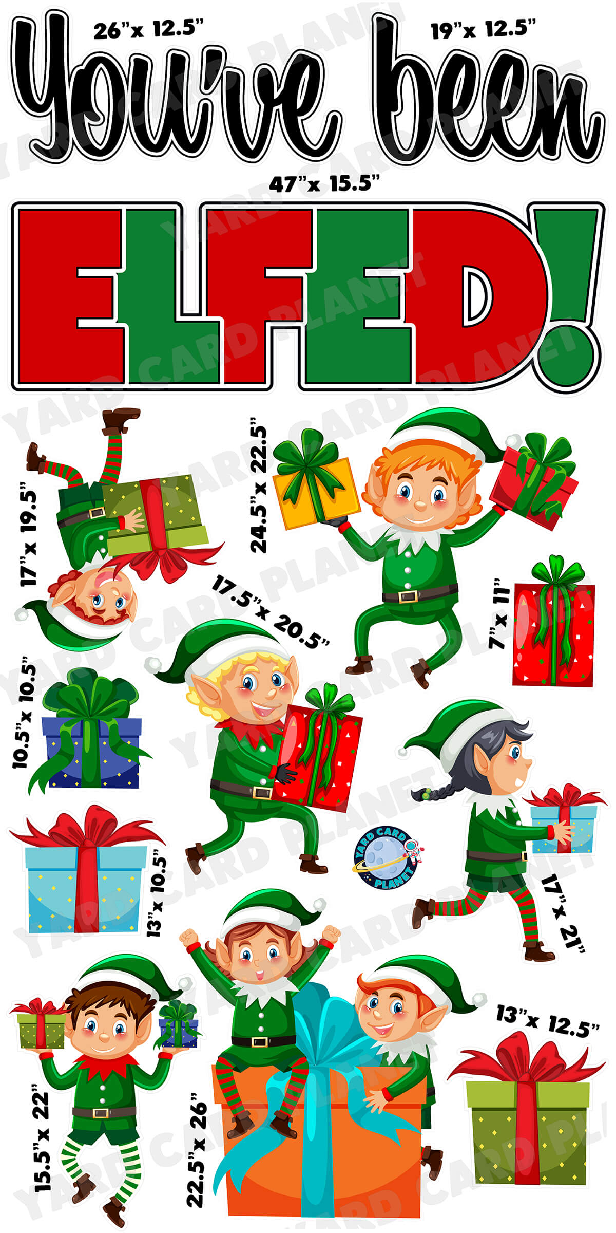 You've Been Elfed Colorful Christmas EZ Quick Set and Yard Card Flair Set