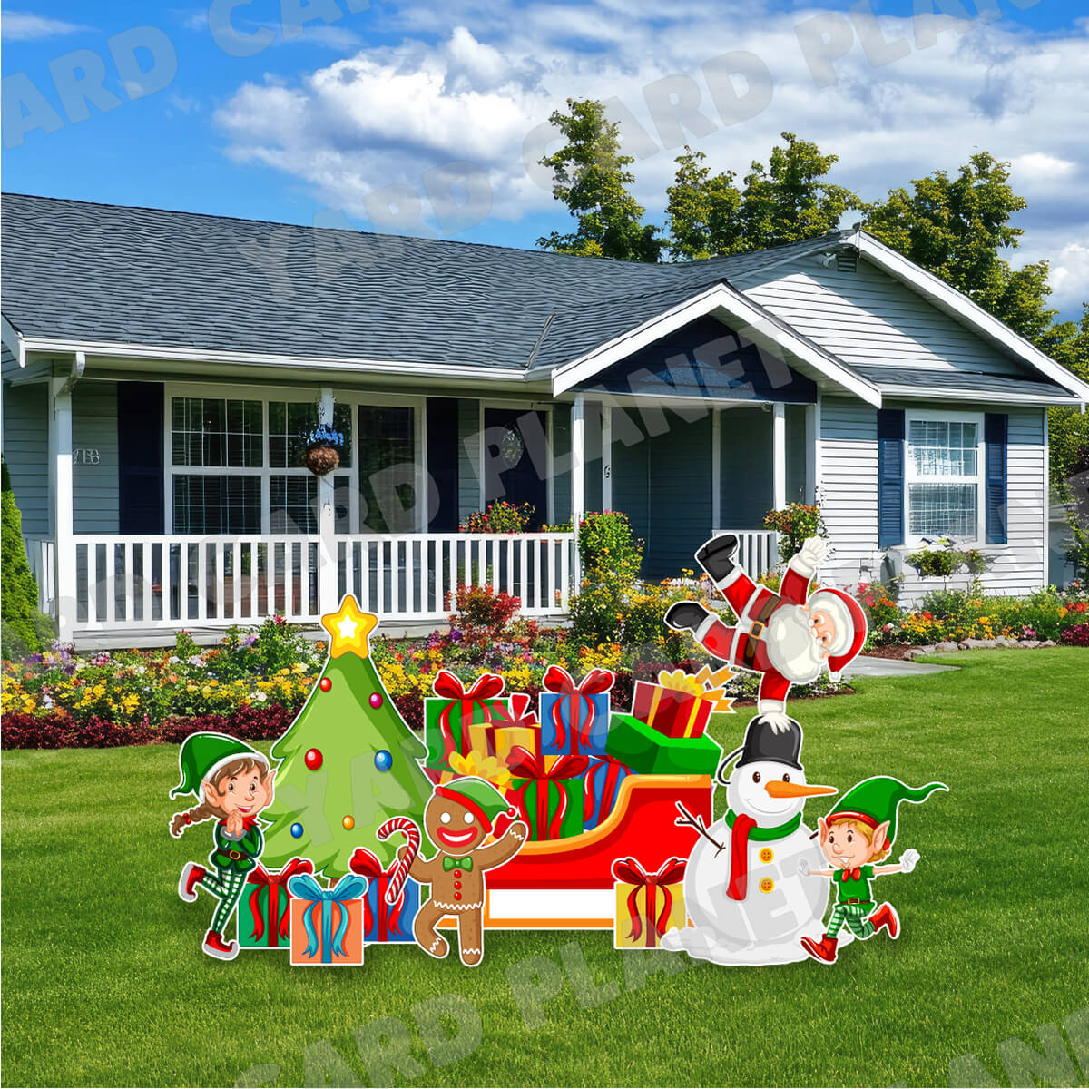 Santa and Friends Christmas Yard Card Flair Set