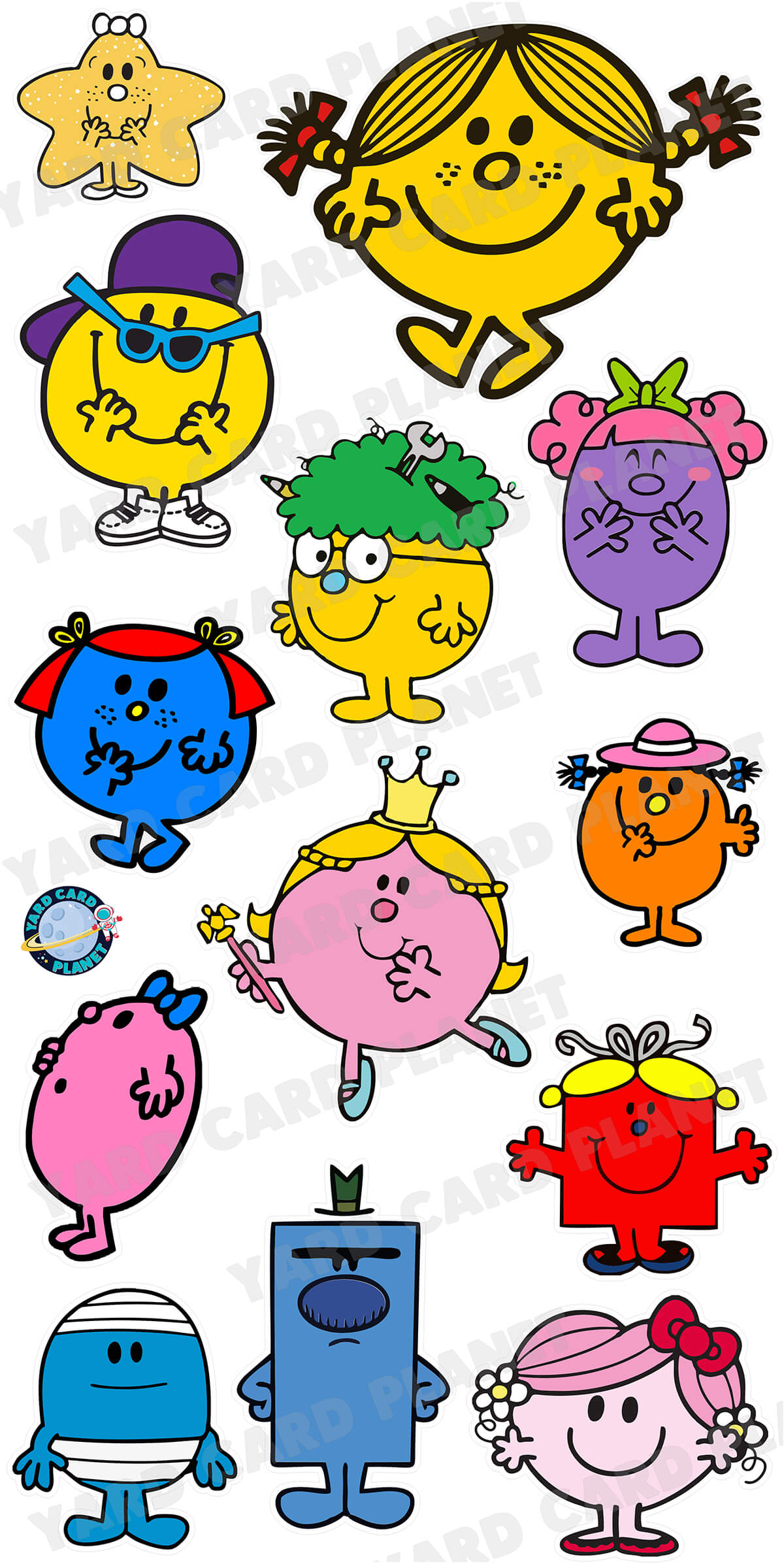 Little Miss and Mr. Men Inspired Yard Card Flair Set