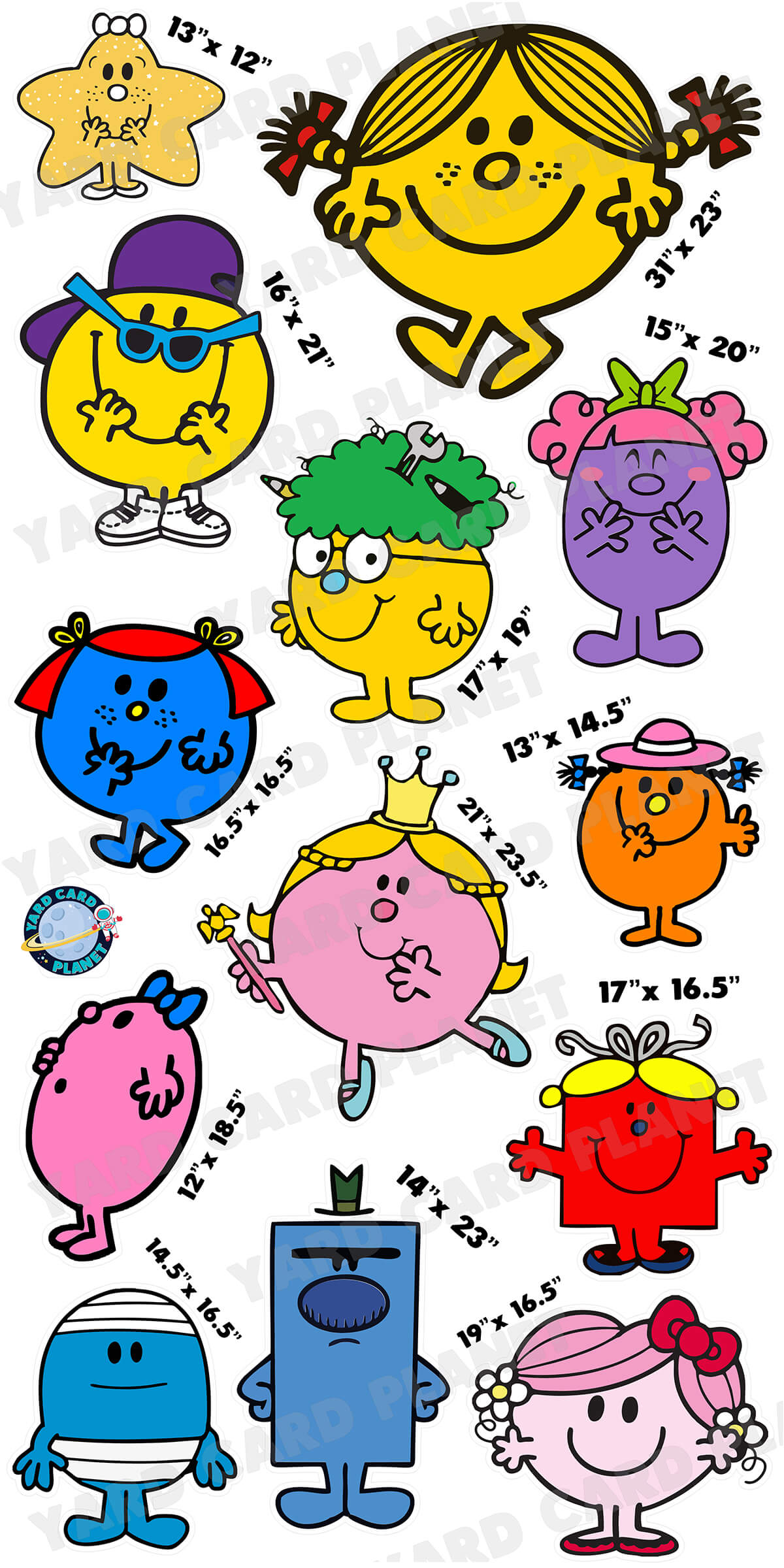 Little Miss and Mr. Men Inspired Yard Card Flair Set