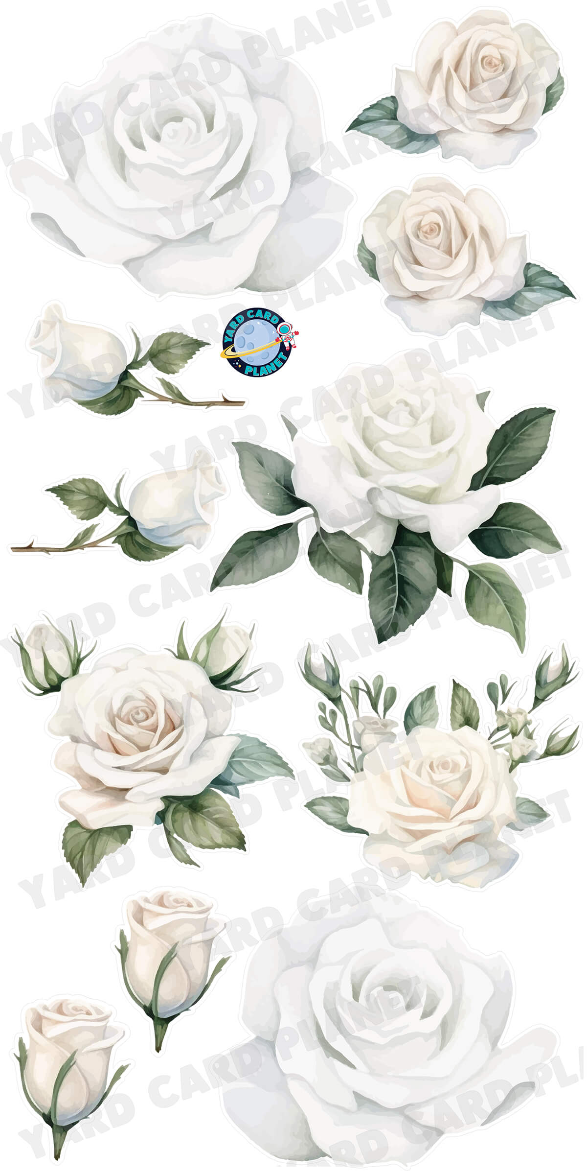 Vintage White Roses Yard Card Flair Set