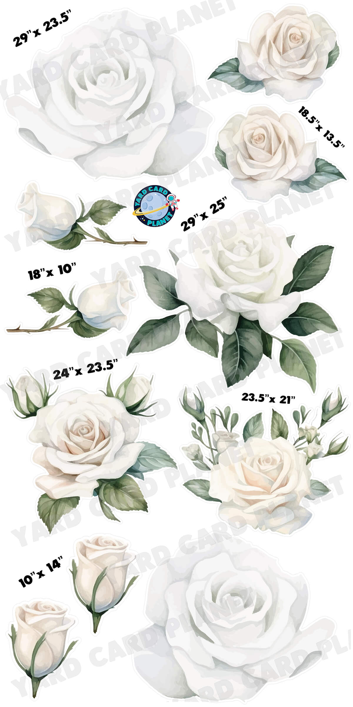 Vintage White Roses Yard Card Flair Set