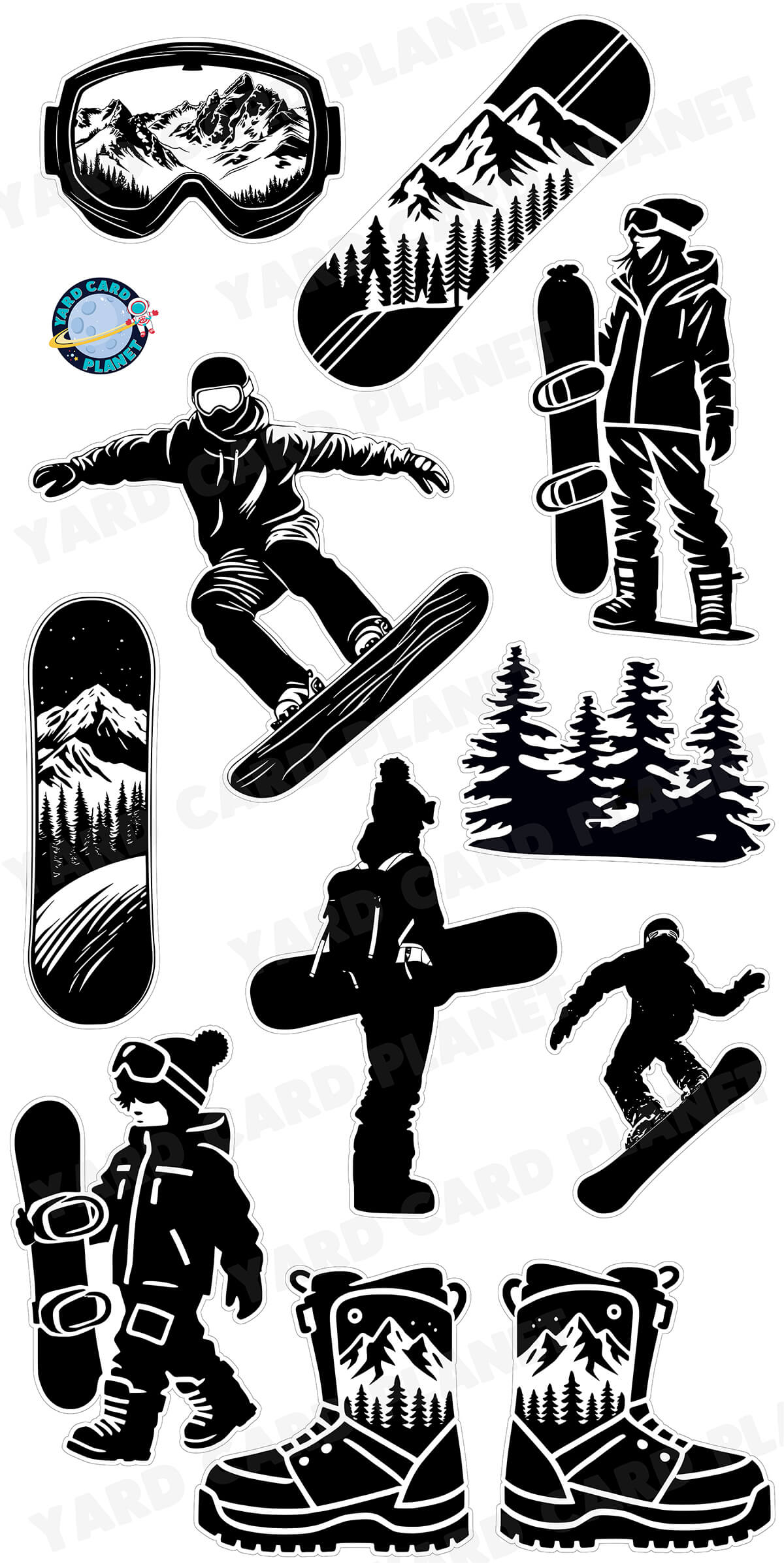 Snowboarding Silhouette Yard Card Flair Set