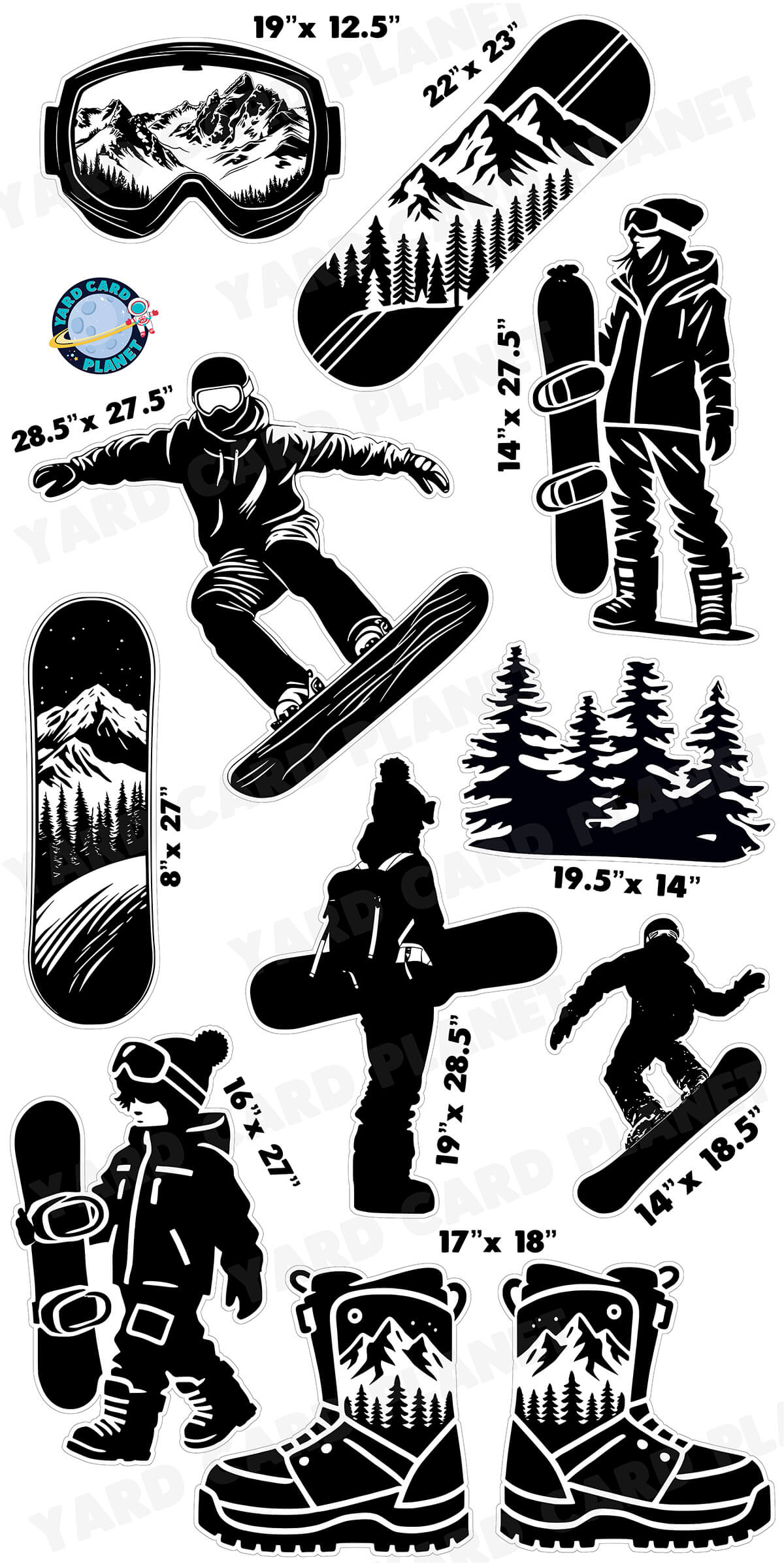 Snowboarding Silhouette Yard Card Flair Set