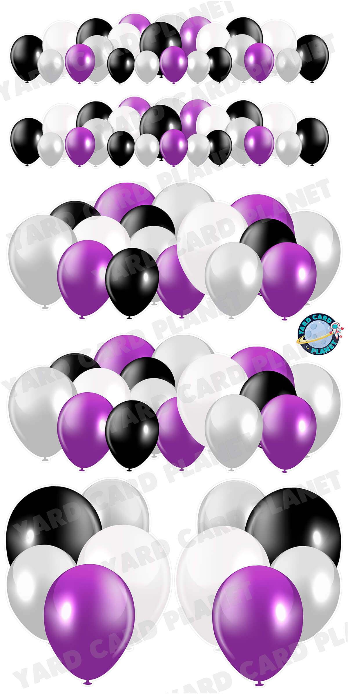 Black, White, Purple and Silver Balloons EZ Setup Panels and Borders Yard Card Set