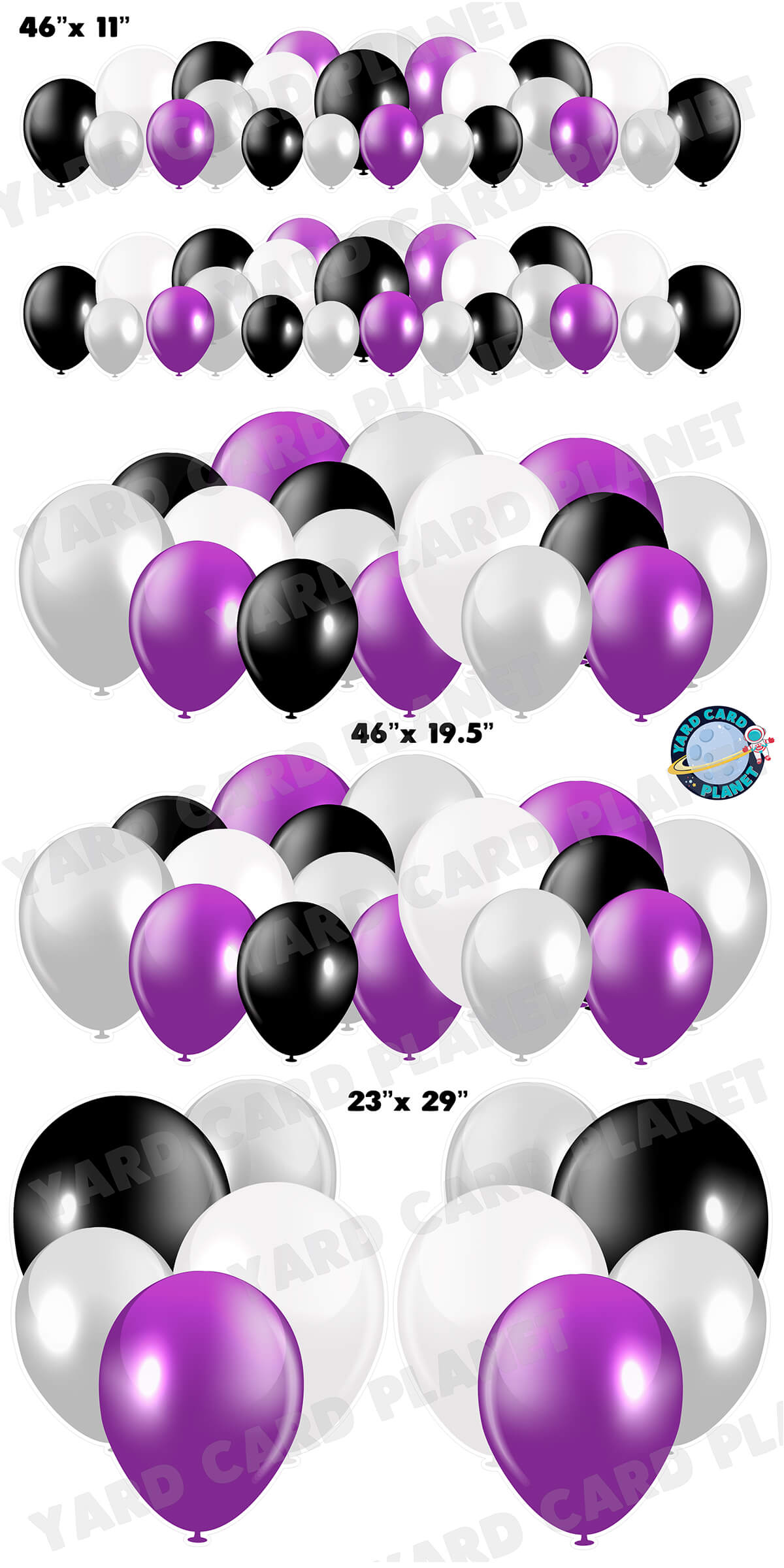 Black, White, Purple and Silver Balloons EZ Setup Panels and Borders Yard Card Set