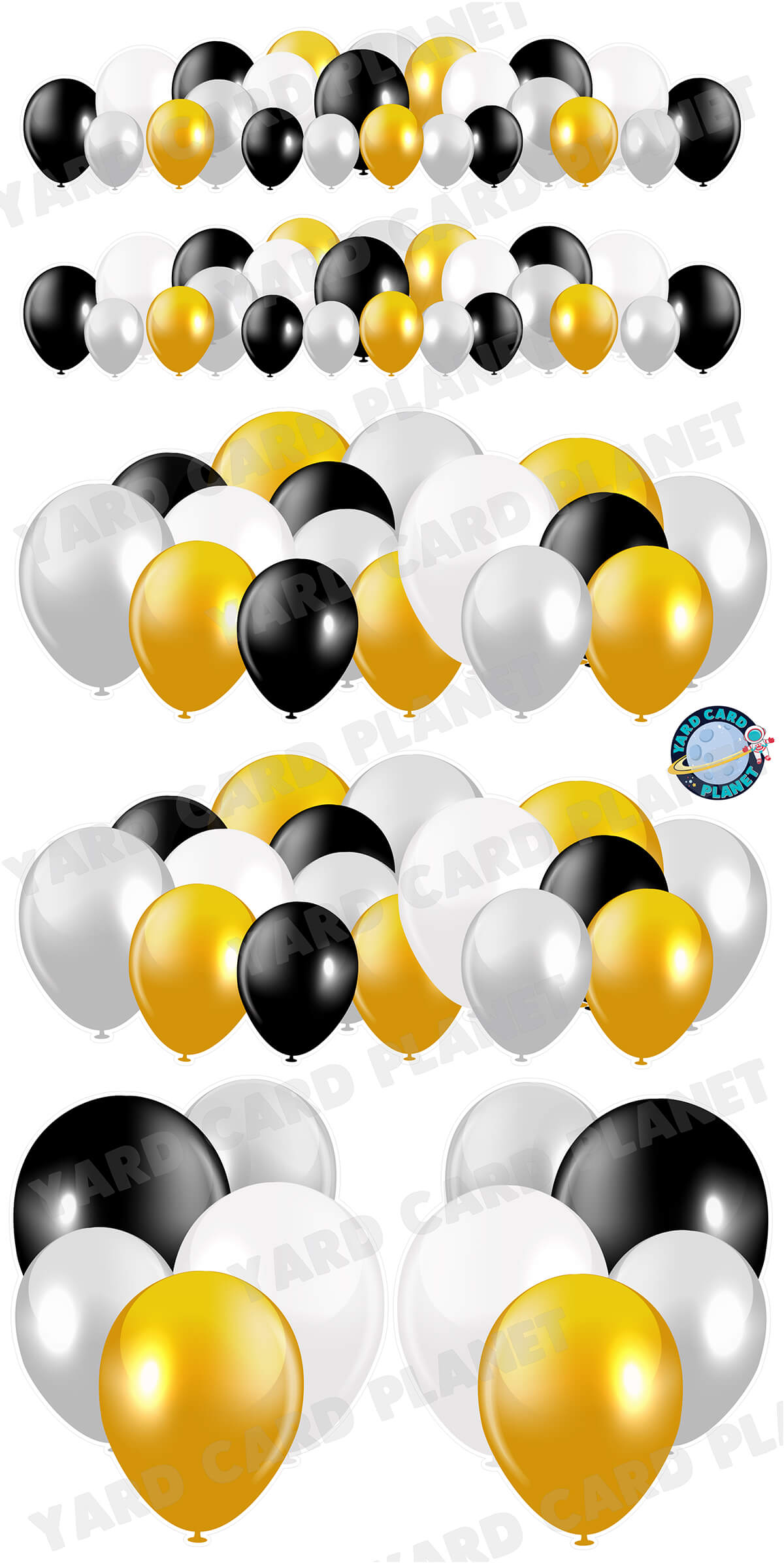 Black, White, Gold and Silver Balloons EZ Setup Panels and Borders Yard Card Set