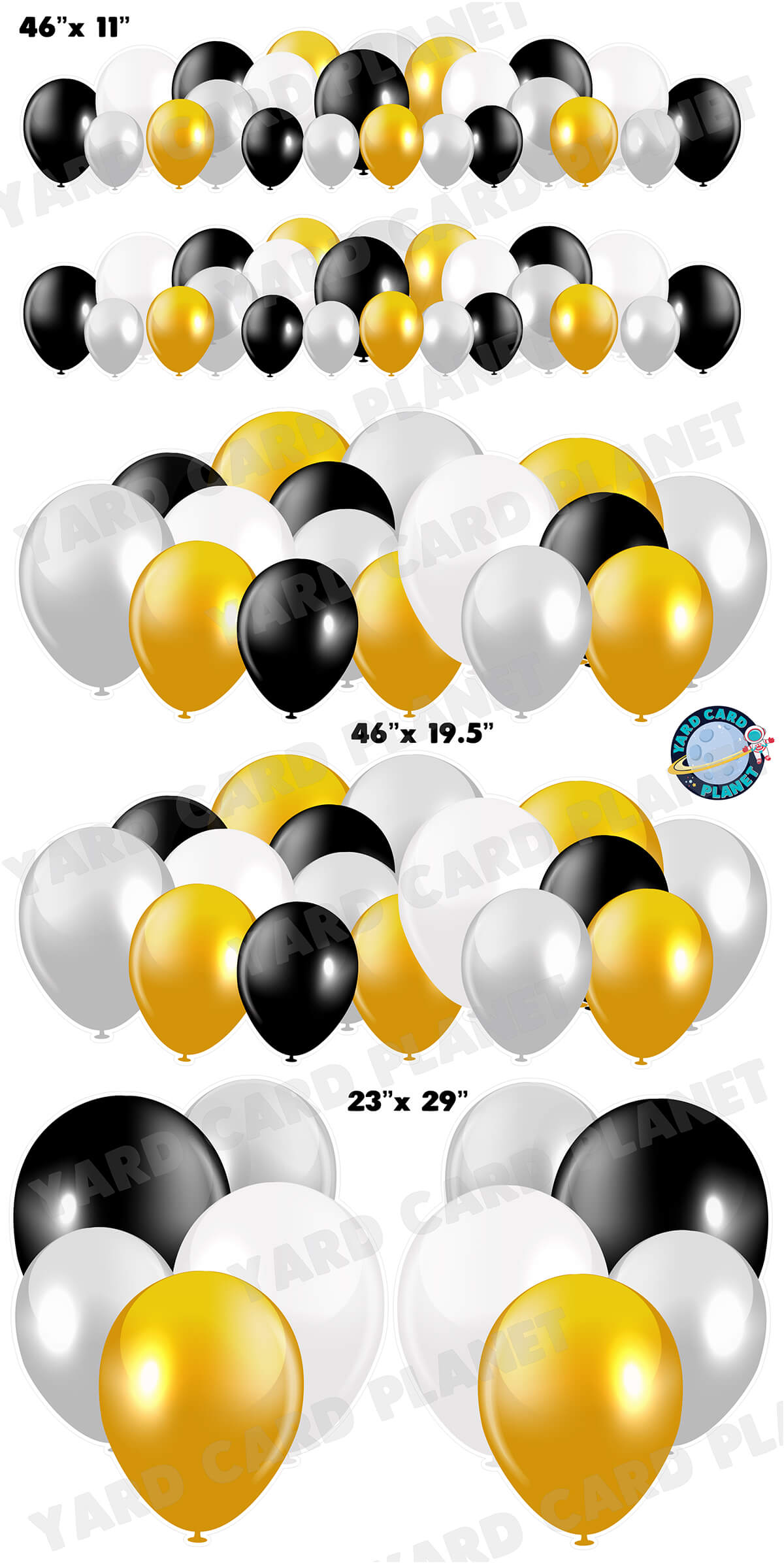 Black, White, Gold and Silver Balloons EZ Setup Panels and Borders Yard Card Set