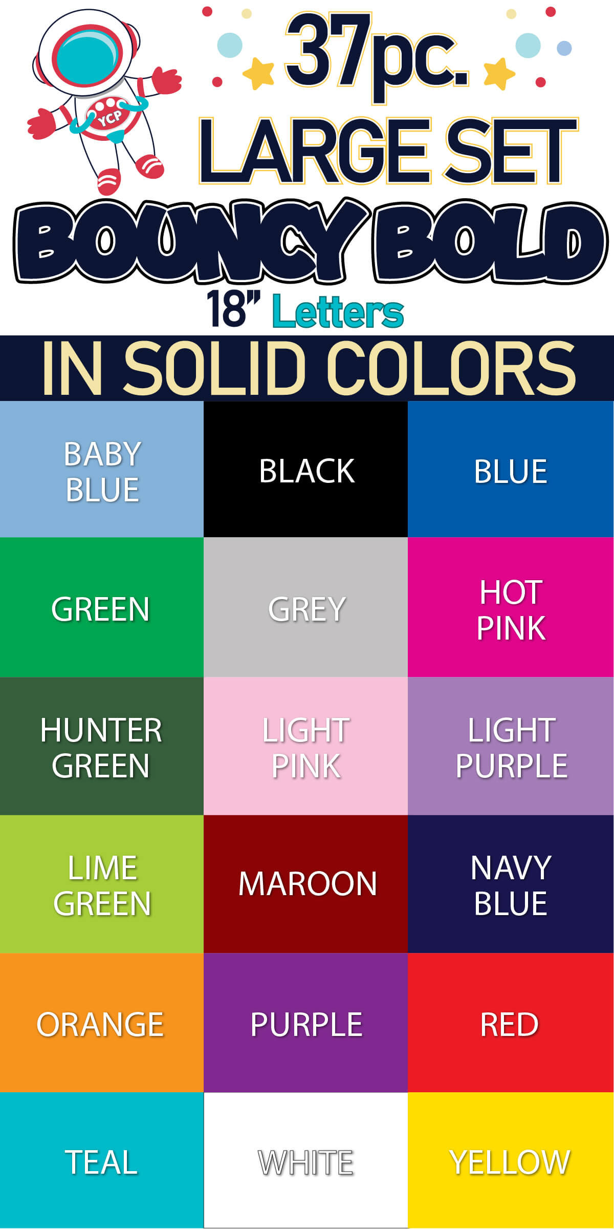 18" Bouncy Bold BB 37 pc. Large Letter Set in Solid Colors