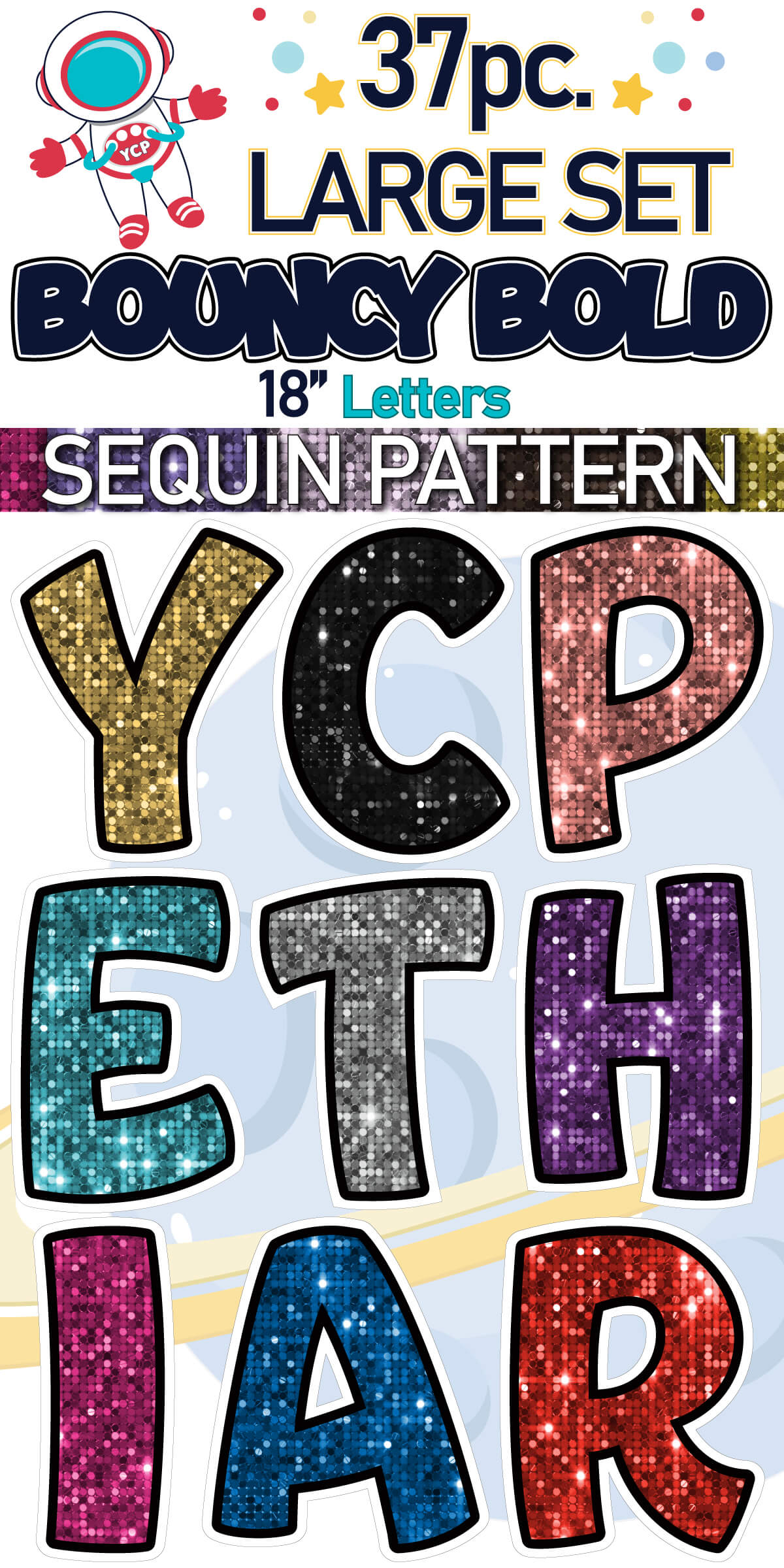 18" Bouncy Bold BB 37 pc. Large Letter Set in Sequin Pattern