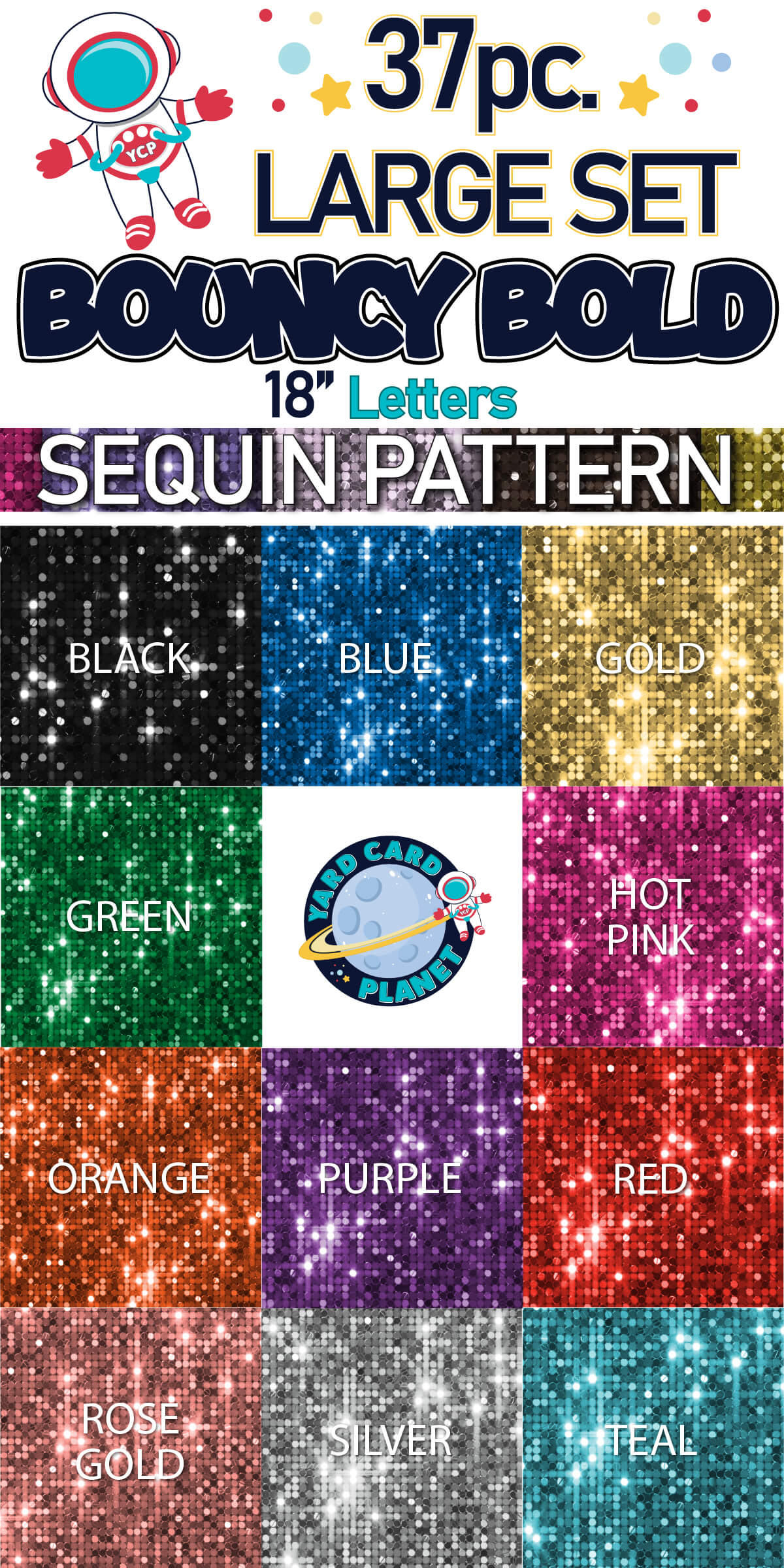 18" Bouncy Bold BB 37 pc. Large Letter Set in Sequin Pattern