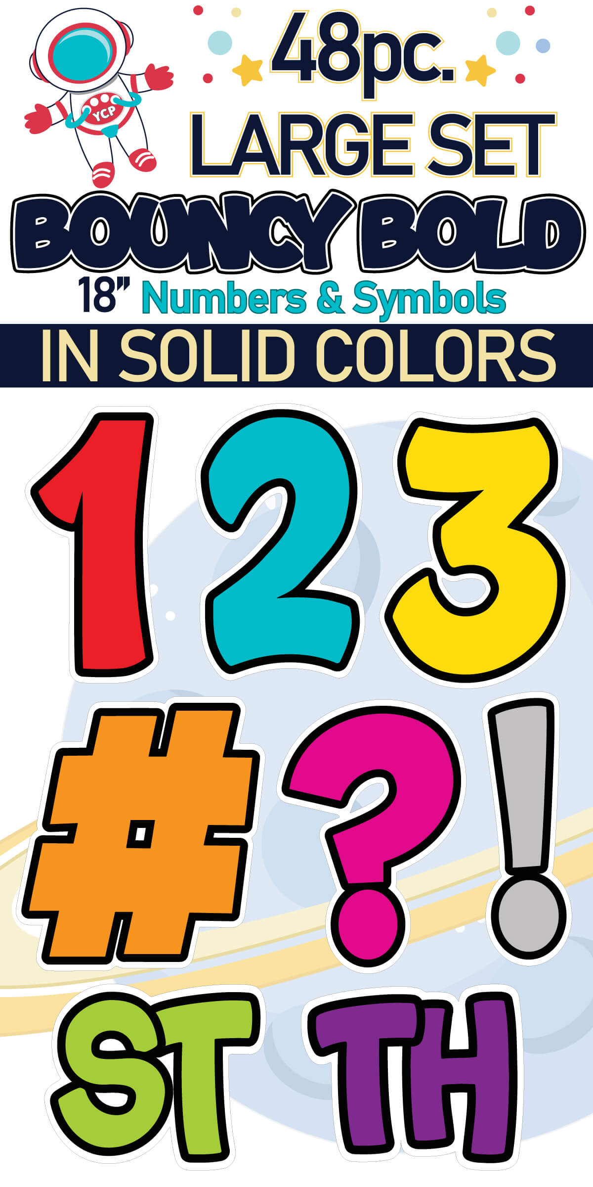 18" Bouncy Bold BB 48 pc. Numbers and Symbols Set in Solid Colors