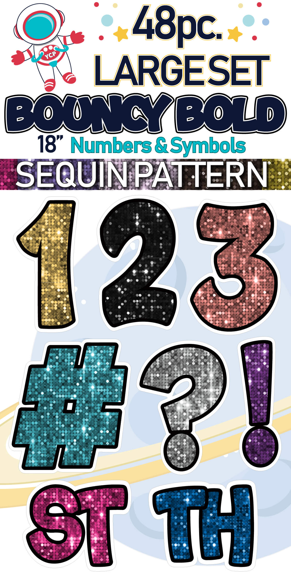 18" Bouncy Bold BB 48 pc. Numbers and Symbols Set in Sequin Pattern