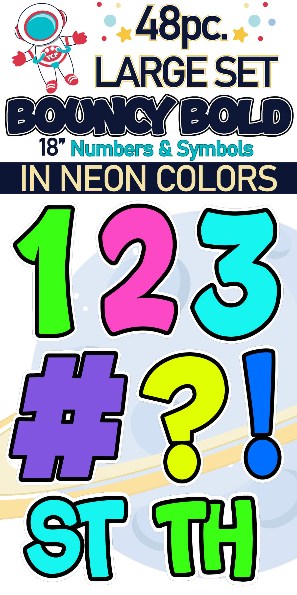 18" Bouncy Bold BB 48 pc. Numbers and Symbols Set in Neon Colors