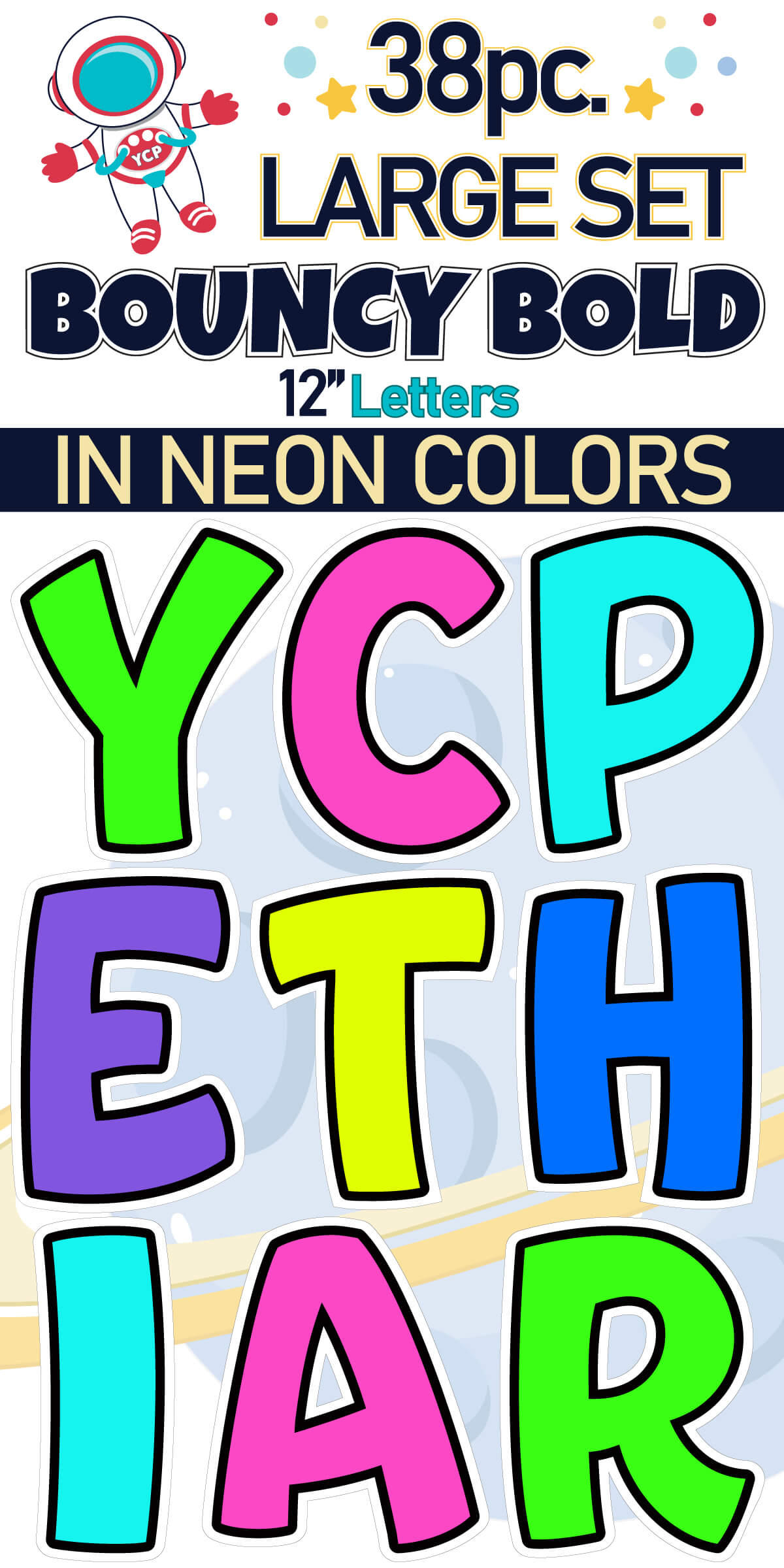 12" Bouncy Bold BB 38 pc. Letter Set in Neon Colors