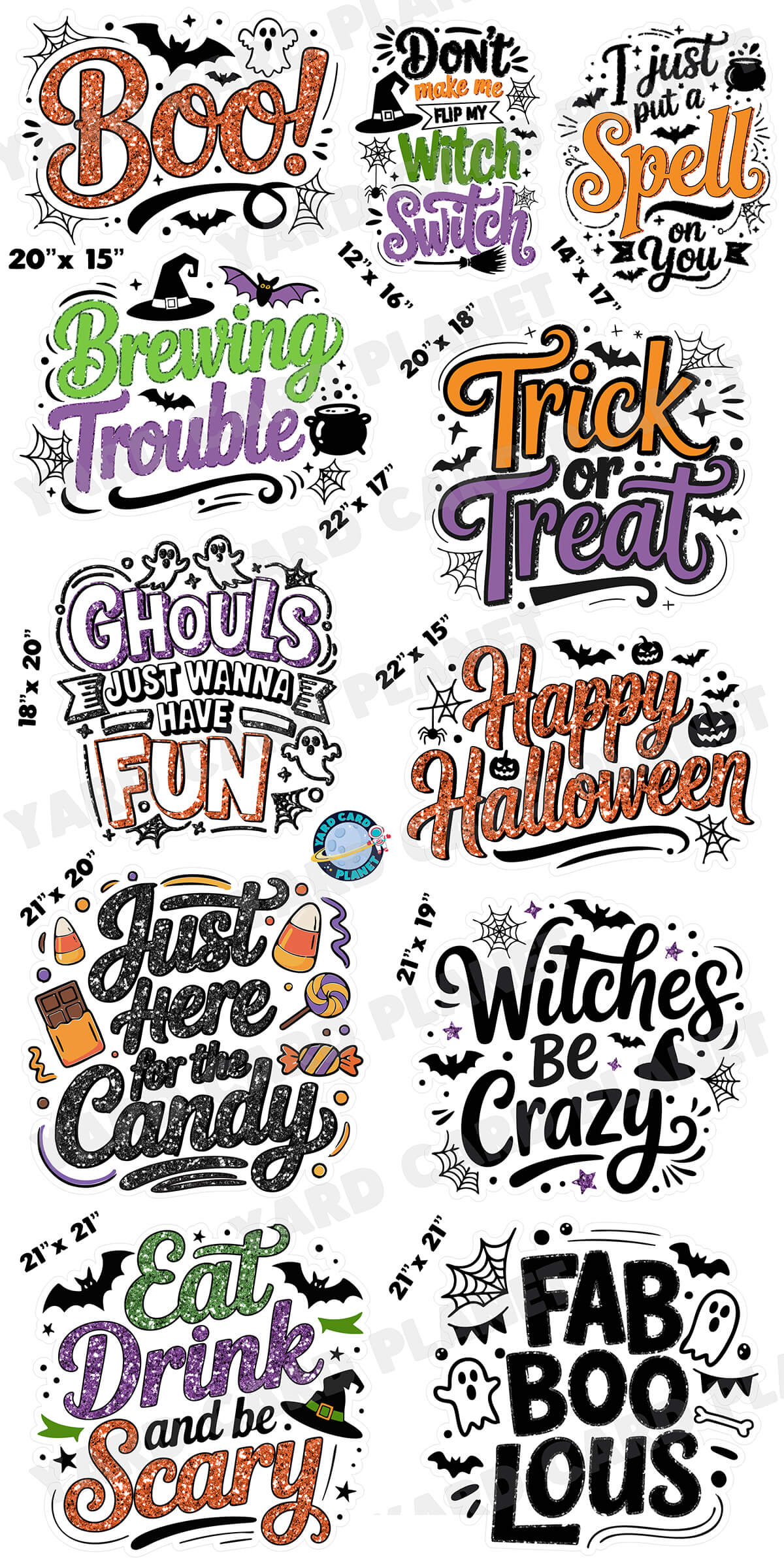 Glitter Pattern Humorous Halloween EZ Quick Signs Yard Card Set