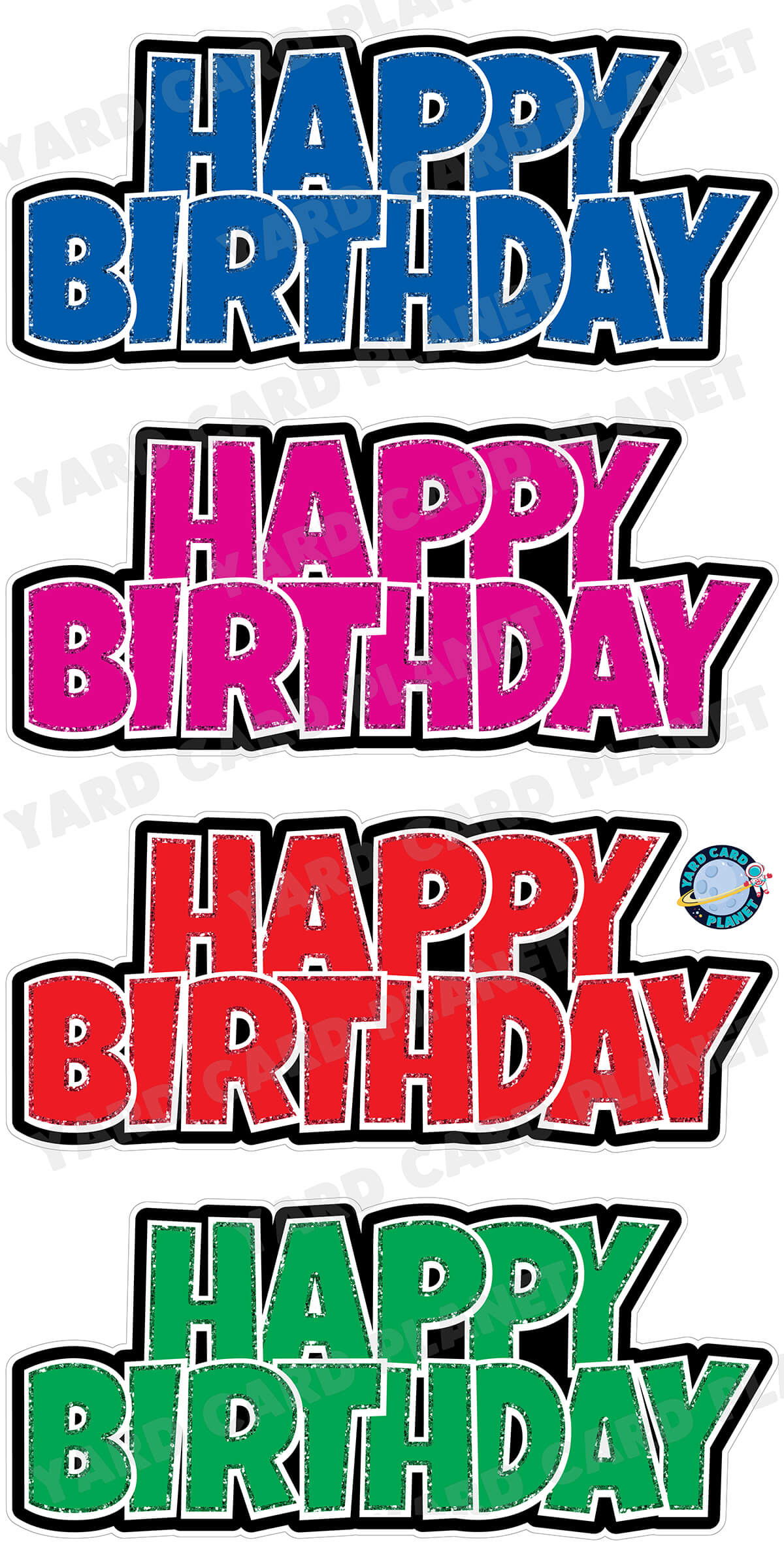Happy Birthday Luckiest Guy EZ Quick Signs with Glitter Trim in Blue, Hot Pink, Red and Green Yard Card Set