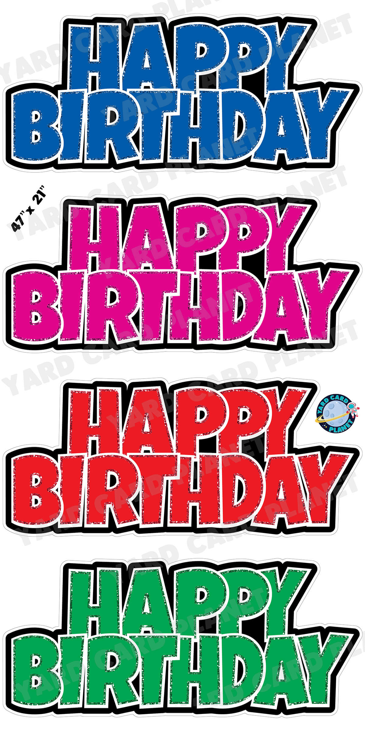 Happy Birthday Luckiest Guy EZ Quick Signs with Glitter Trim in Blue, Hot Pink, Red and Green Yard Card Set