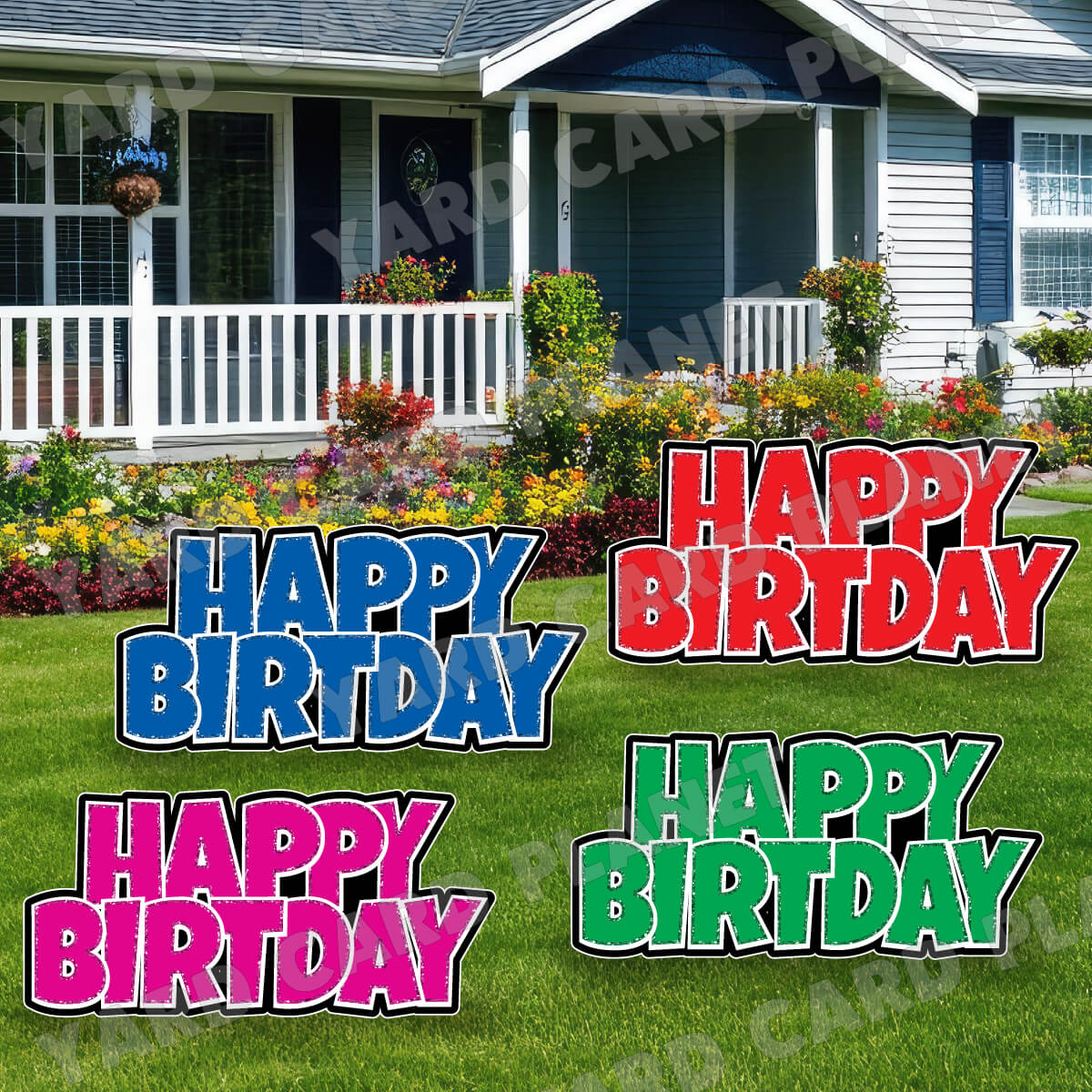 Happy Birthday Luckiest Guy EZ Quick Signs with Glitter Trim in Blue, Hot Pink, Red and Green Yard Card Set