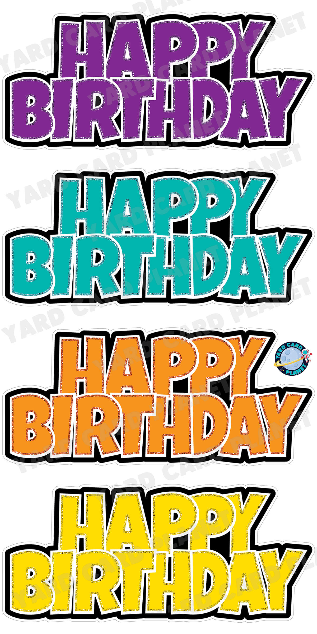 Happy Birthday Luckiest Guy EZ Quick Signs with Glitter Trim in Purple, Teal, Orange and Yellow Yard Card Set