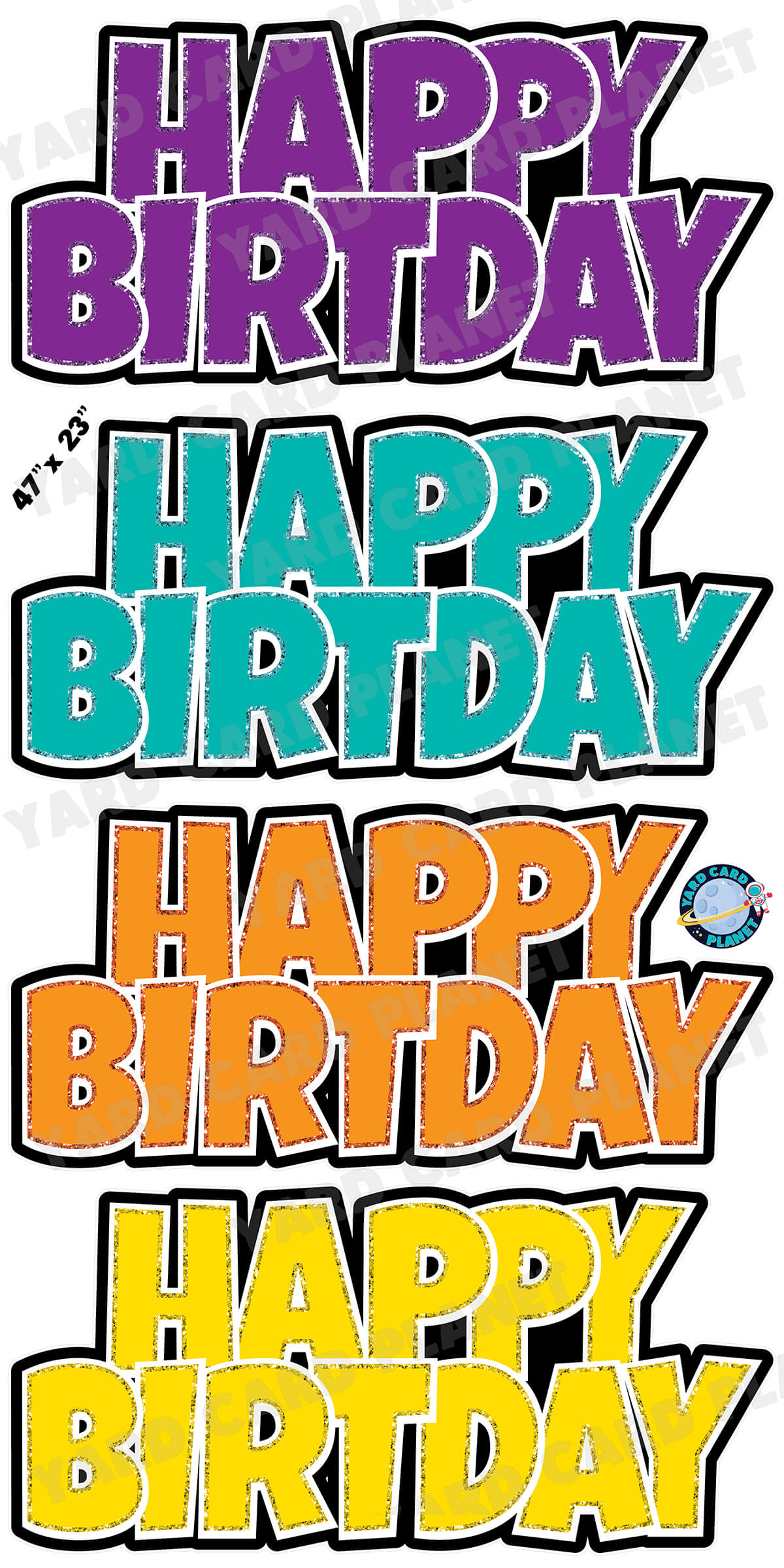 Happy Birthday Luckiest Guy EZ Quick Signs with Glitter Trim in Purple, Teal, Orange and Yellow Yard Card Set