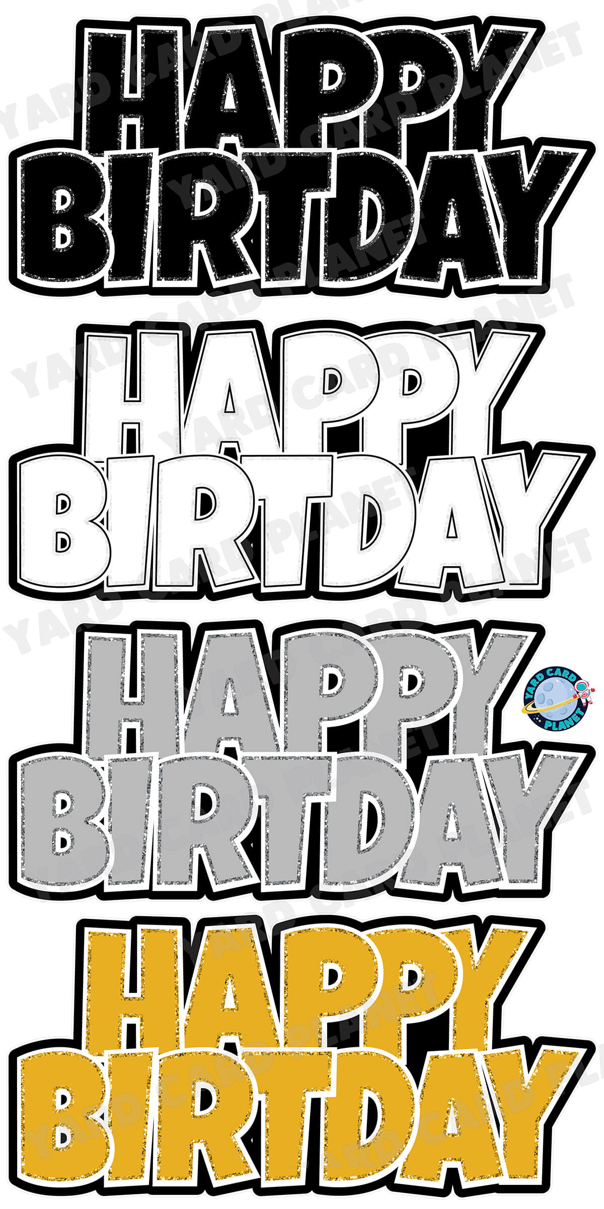 Happy Birthday Luckiest Guy EZ Quick Signs with Glitter Trim in Black, White, Silver and Gold Yard Card Set