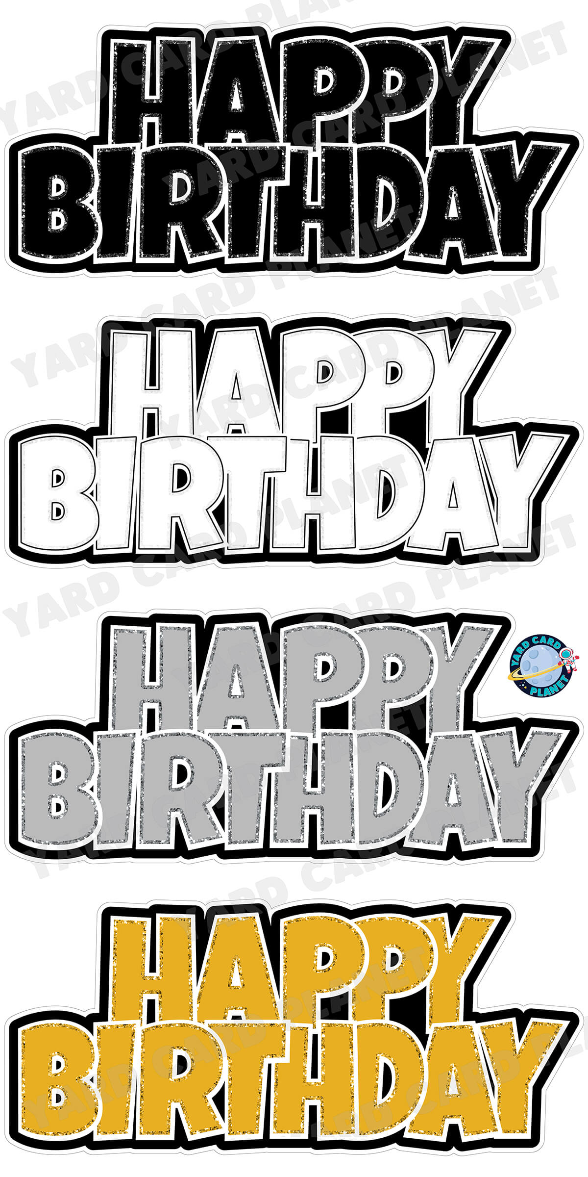 Happy Birthday Luckiest Guy EZ Quick Signs with Glitter Trim in Black, White, Silver and Gold Yard Card Set